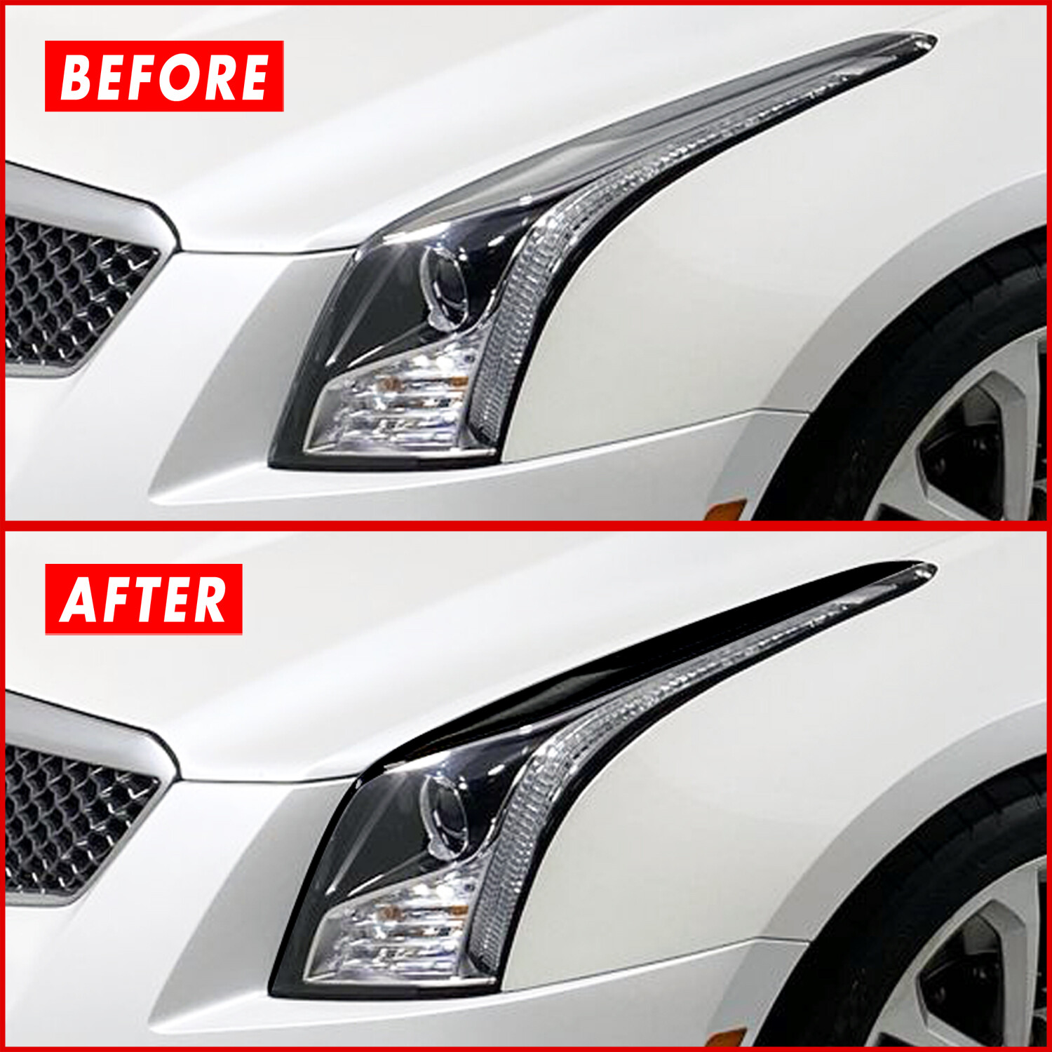 FOR 13-19 Cadillac ATS Headlight Eyelid GLOSS BLACK Precut Vinyl Overlays
