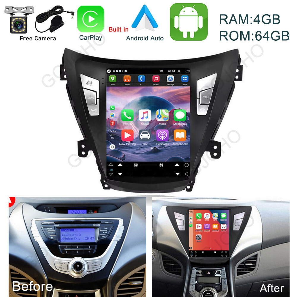64GB For Hyundai Elantra 2011-2013 Radio CarPlay Car Stereo GPS Navi Android 13