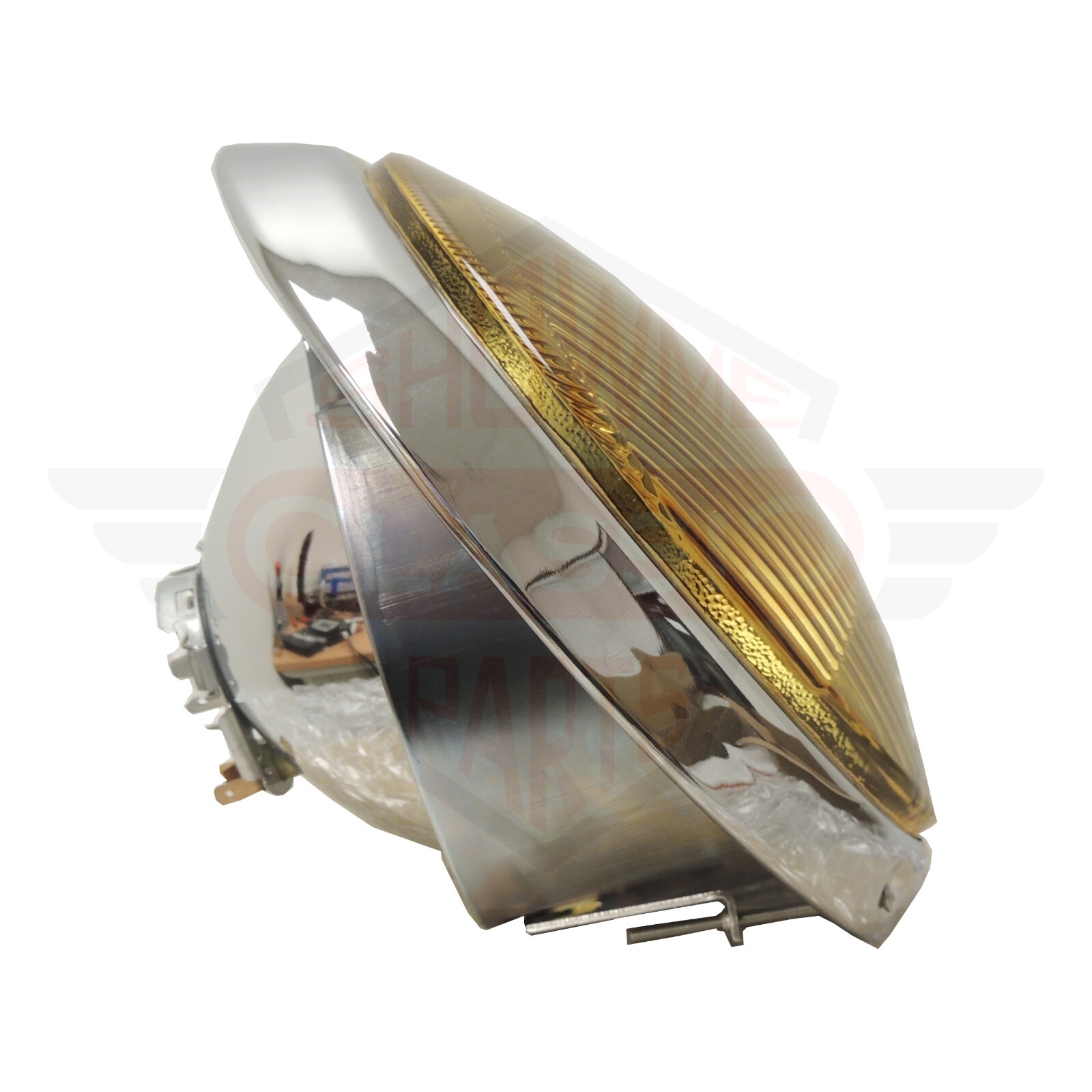 1965-1968 Porsche 911 Chrome Trim Amber Headlamp Assembly Euro Style 356 Looking