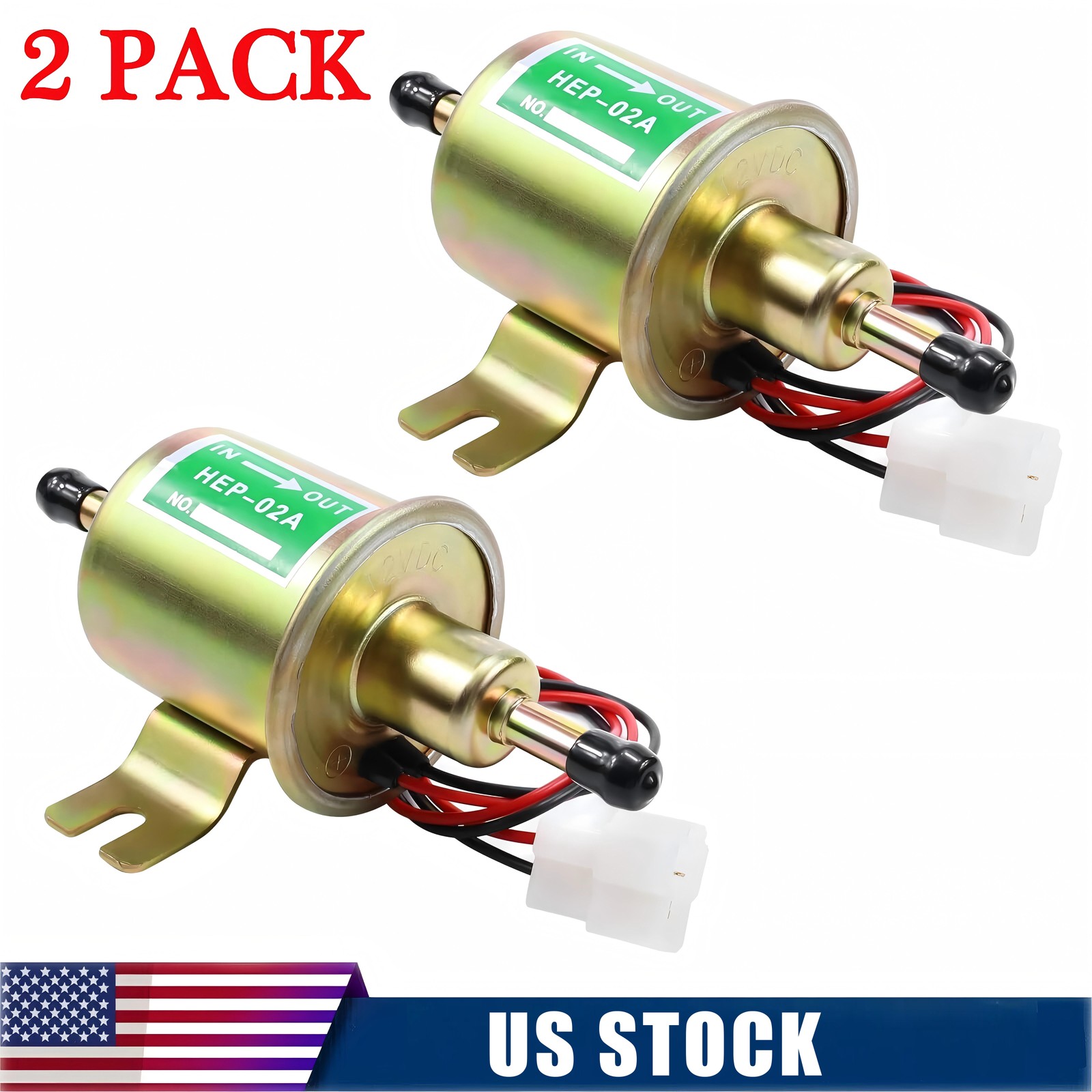 2 Pack 12V Electric Fuel Pump HEP-02A Universal Inline Low Pressure Gas Diesel