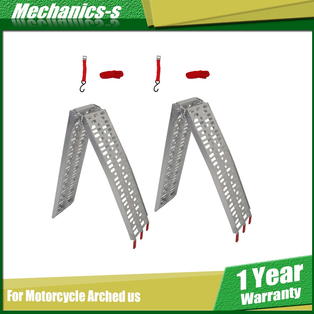 2pcs*7.5 ft Aluminum Arched Motorcycle Truck Lawn Folding Loading Ramps ATV/UTV