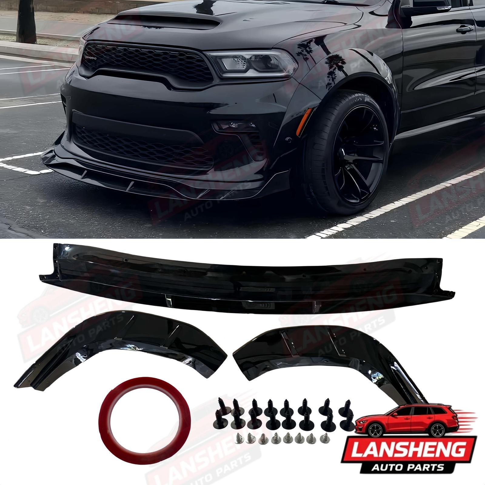 For 21-26 Dodge Durango SRT Hellcat Gloss Blk Demon Double Deck Front Bumper Lip