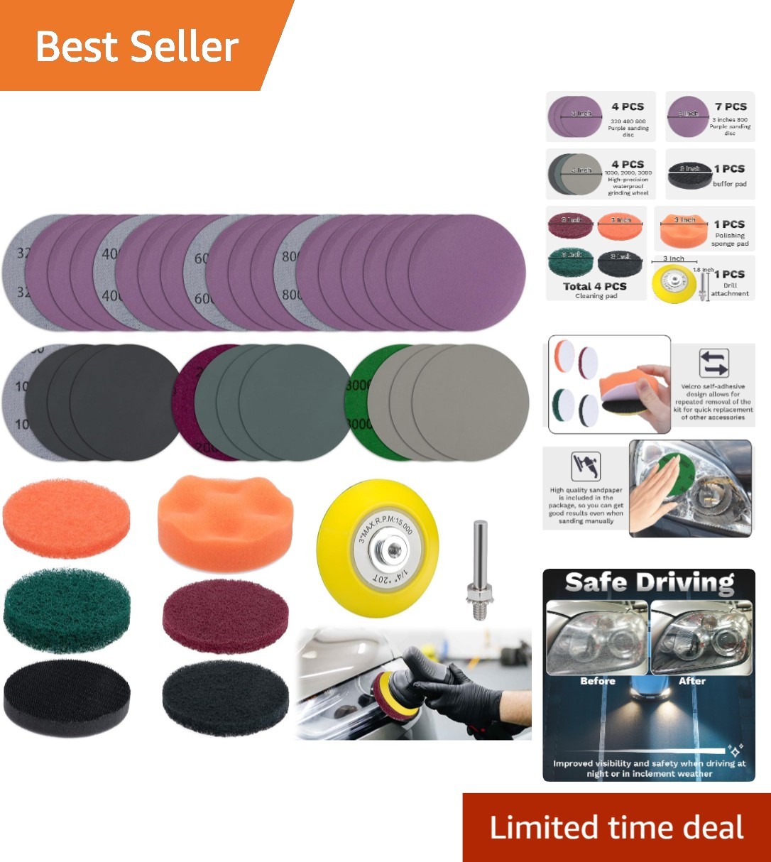 38-Piece Universal Headlight Restoration & Polishing Kit for Ultimate Clarity