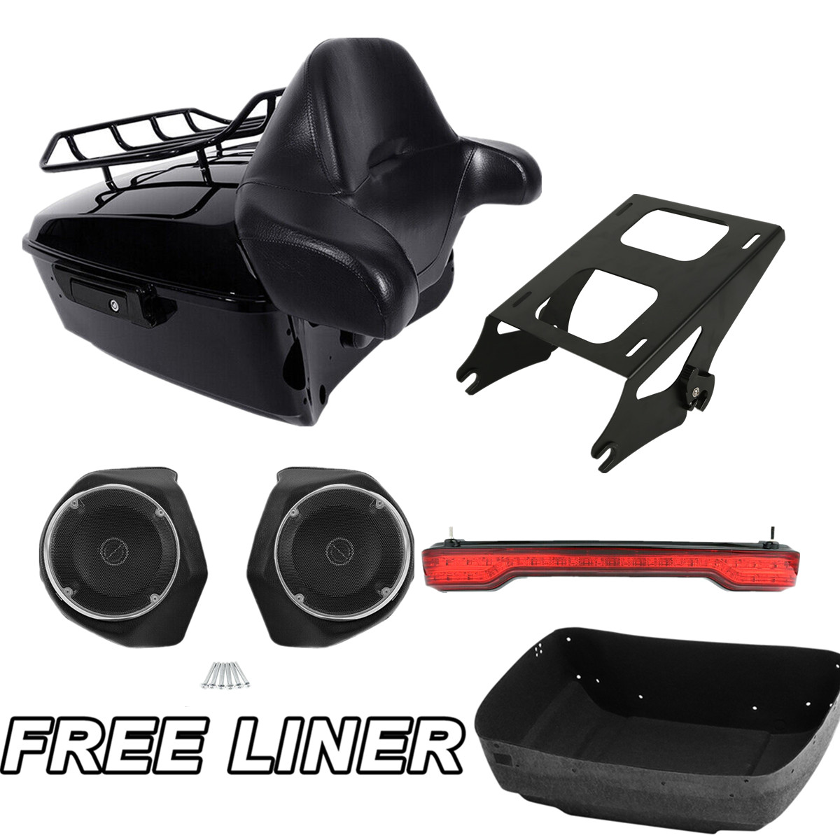 King Trunk Rack Light Speakers Fit For Harley Touring Street Road Glide 2014-25