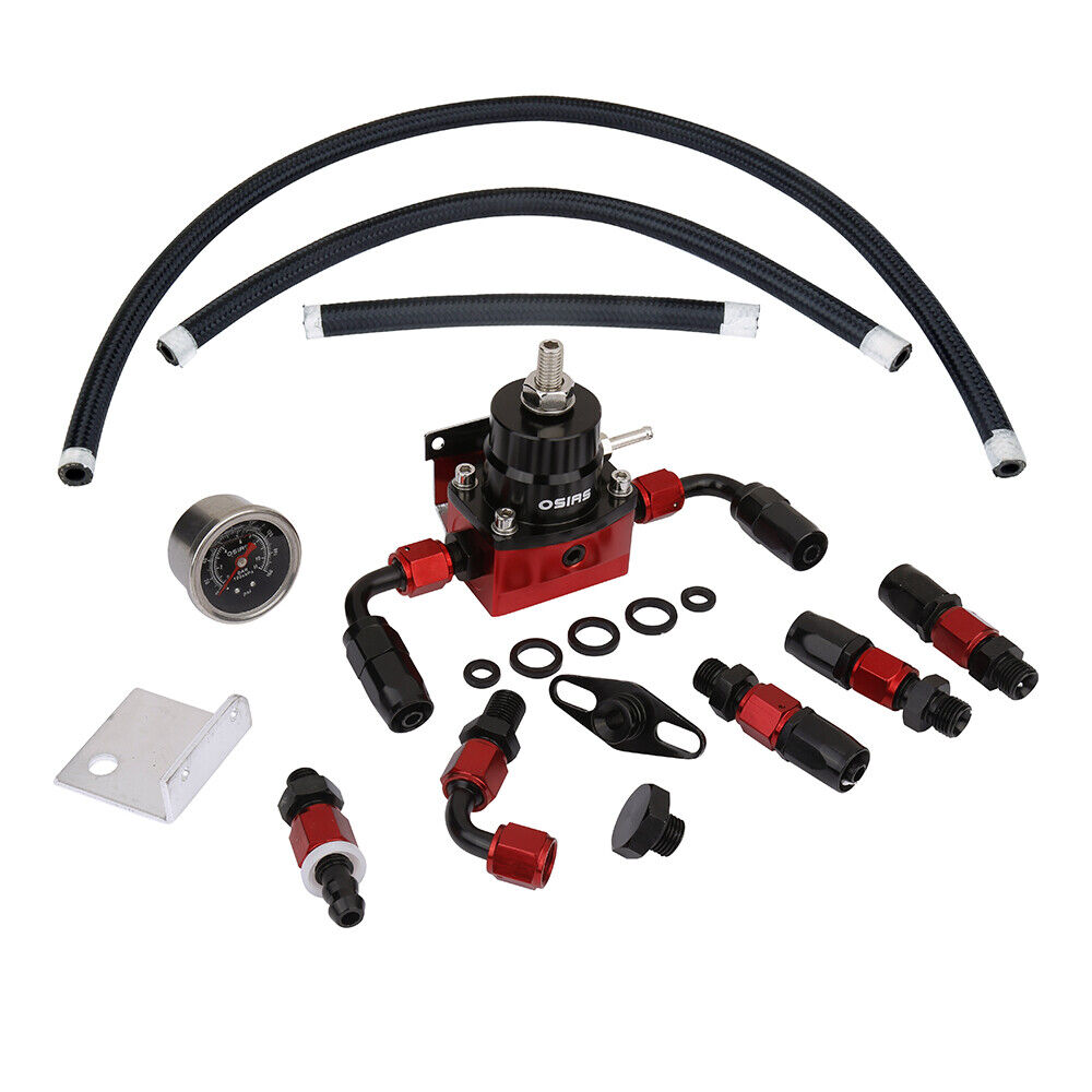 OSIAS Black&Red Adjustable Fuel Pressure Regulator Kit AN 6 Fitting End 160 Psi