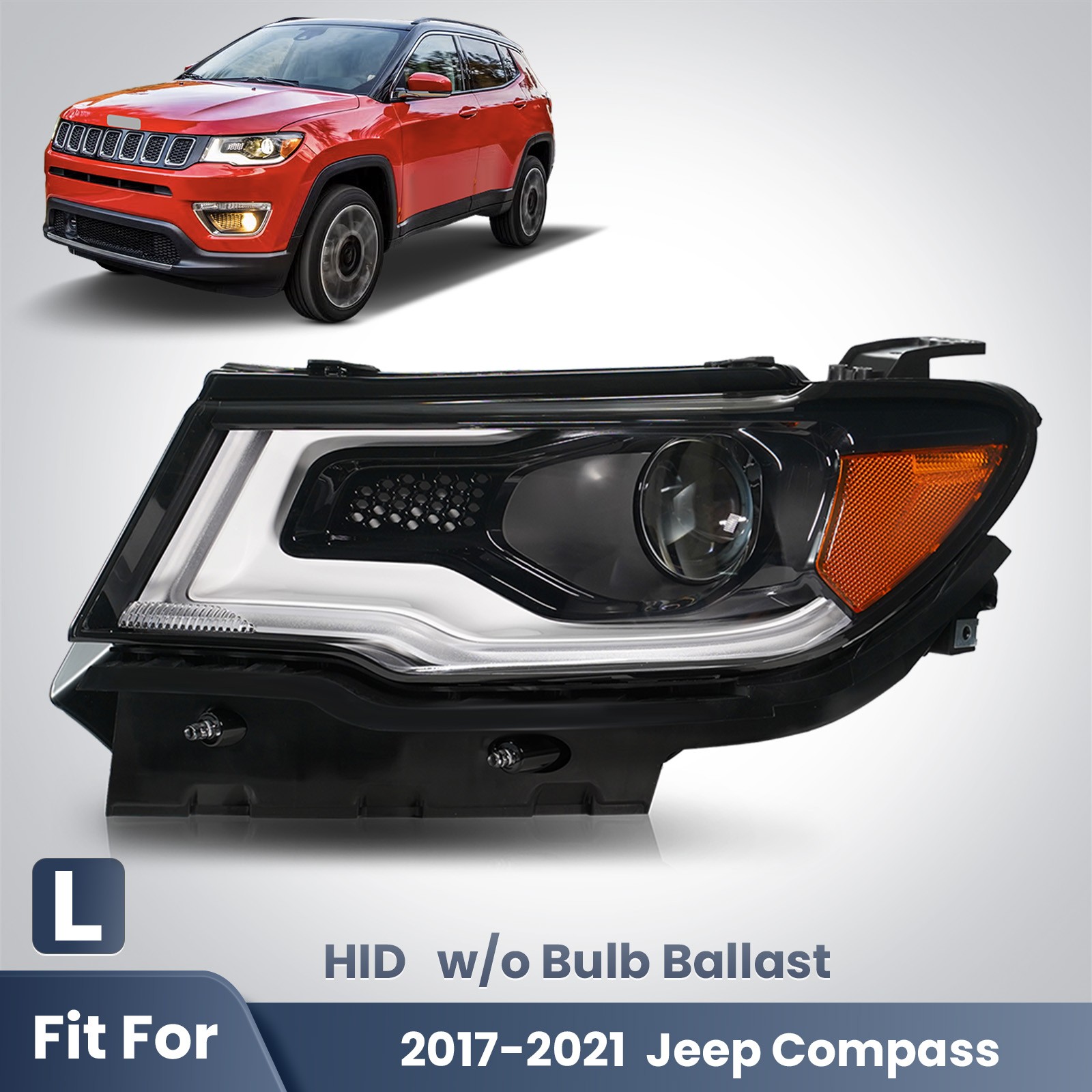 For 2017-2021 Jeep Compass HID/Xenon Headlight w/ LED DRL Projector Left Driver
