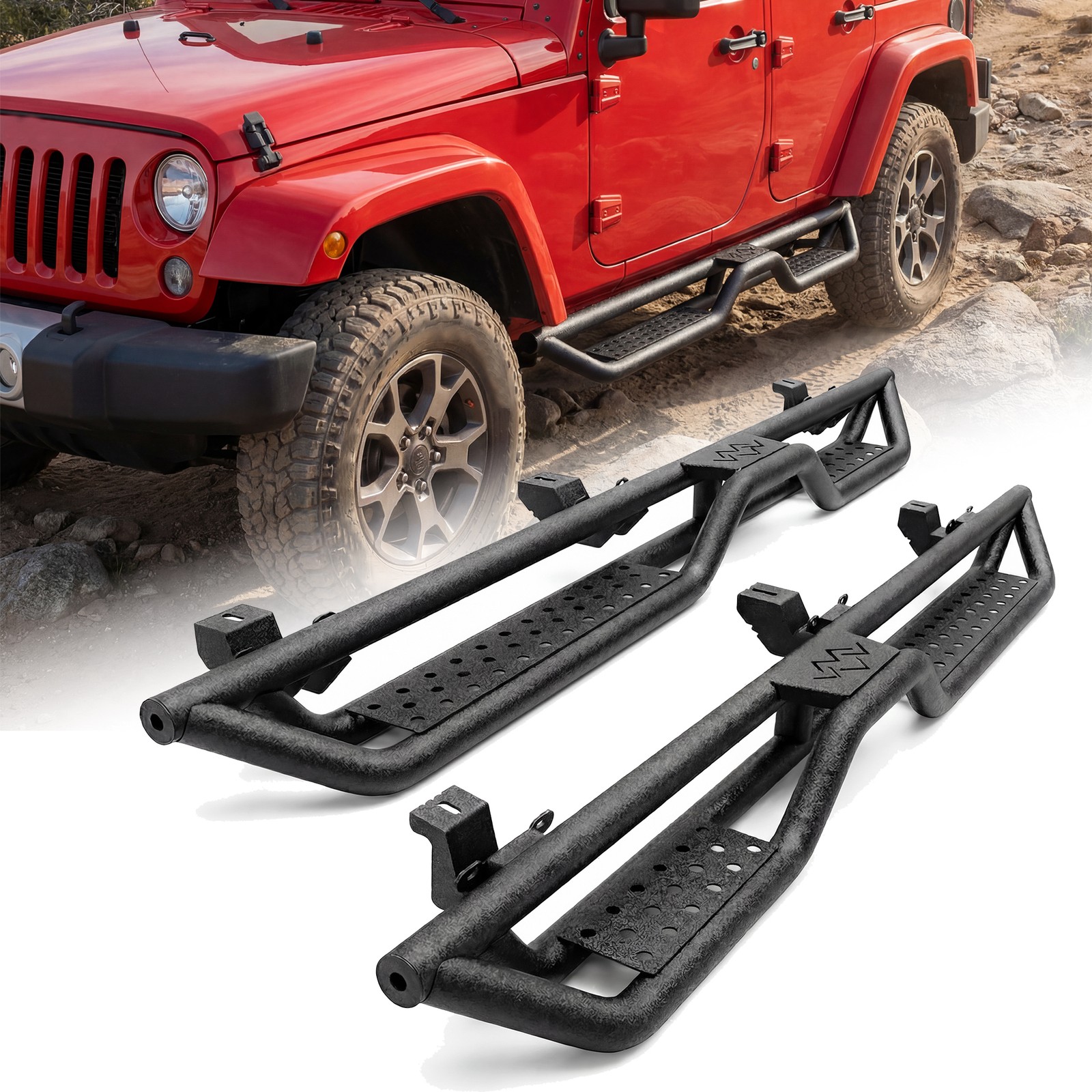 Running Boards for 2007- 2018 Jeep Wrangler JK & Unlimited 4 Door Side Steps Red