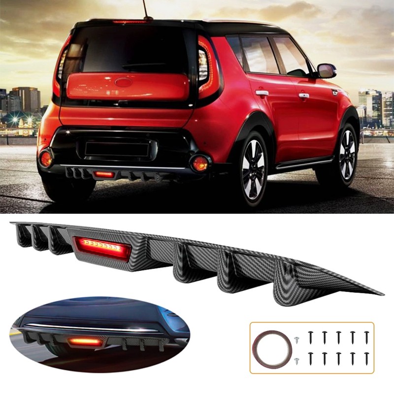 Carbon Style Rear Bumper Diffuser Lip Spoiler w/LED Light For Kia Soul 2010-2025