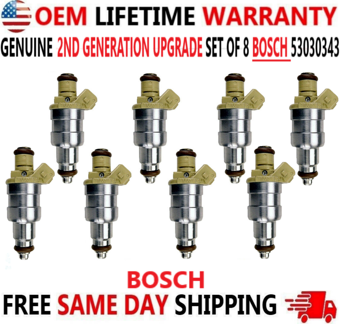 Genuine 2nd Gen Upgrade 8 Pcs BOSCH Fuel Injectors for 1993-2002 Jeep & Dodge