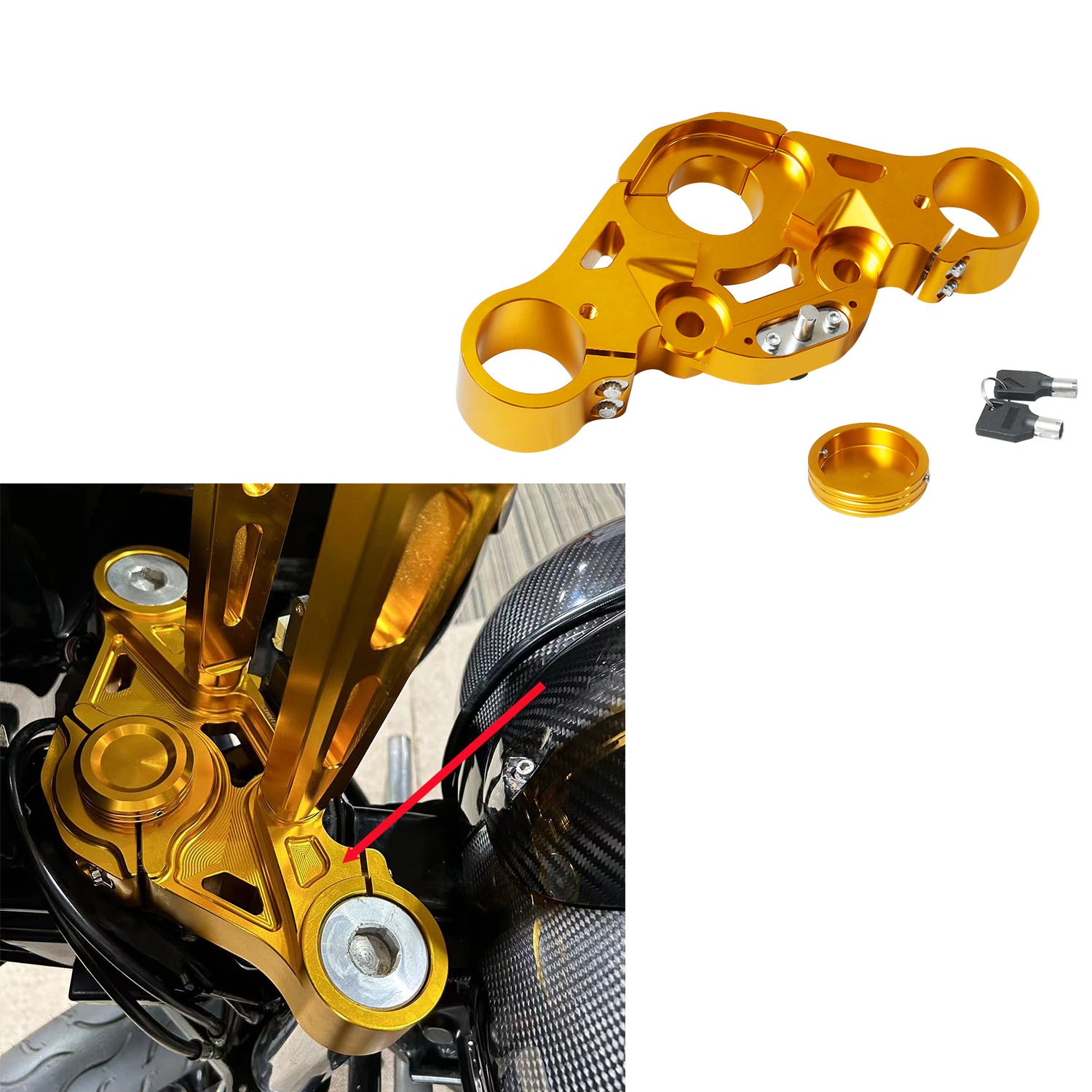Gold Upper Triple Tree for Harley 2022-2023 Touring Road Glide ST FLTRXST FLTRXS