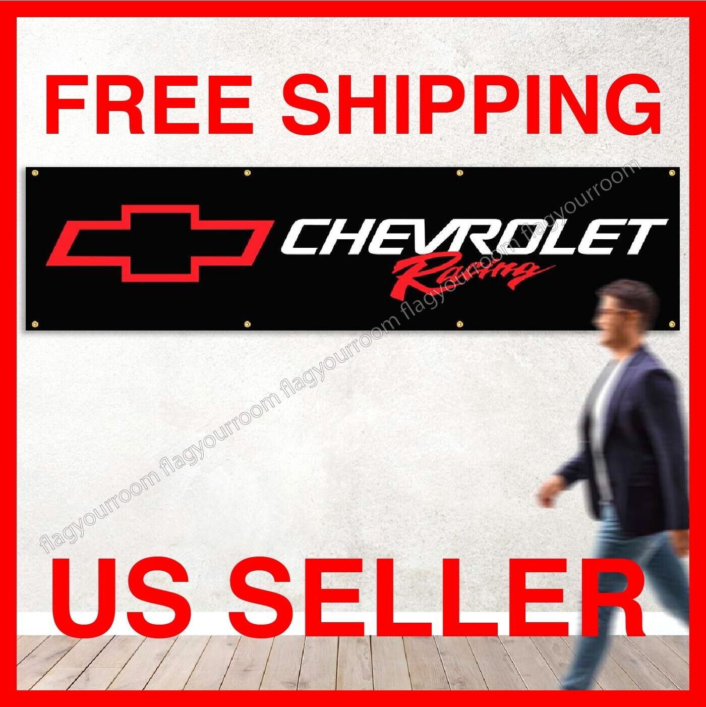 Chevrolet Racing 2x8 ft Premium Banner Flag Corvette Camaro Chevy Car Truck Sign