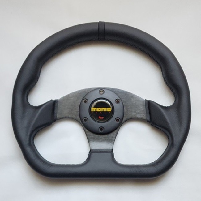 MOMO Black Leather D Shape Street Sport Steering Wheel 320mm 12.5in BRLBB