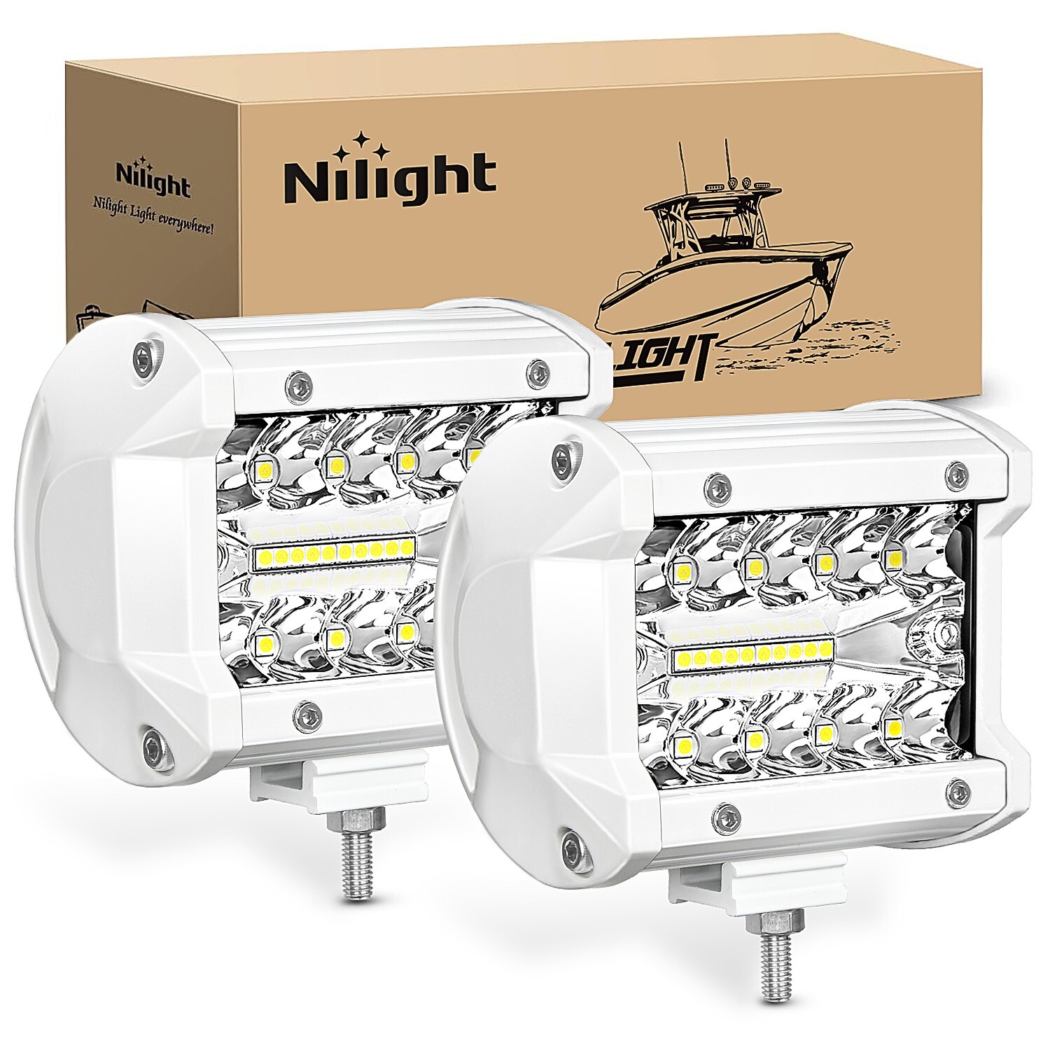 Nilight 2PCS 4Inch Triple Row LED Light Pods White Spot Flood Combo Lights