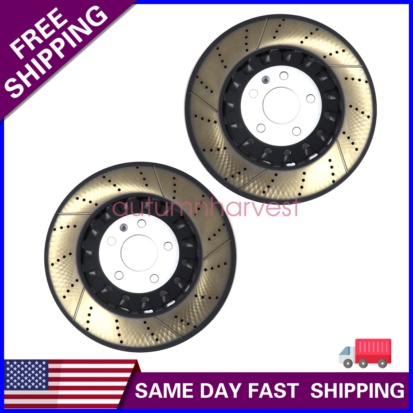 2x Performance Front 375mm Vented Brake Disc Rotors For Audi A6 A8 Q Q7 Q8