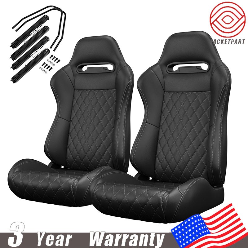 For Suzuki 2pcs Reclinable Racing Seats Carbon Look Leather Left/Right + Sliders