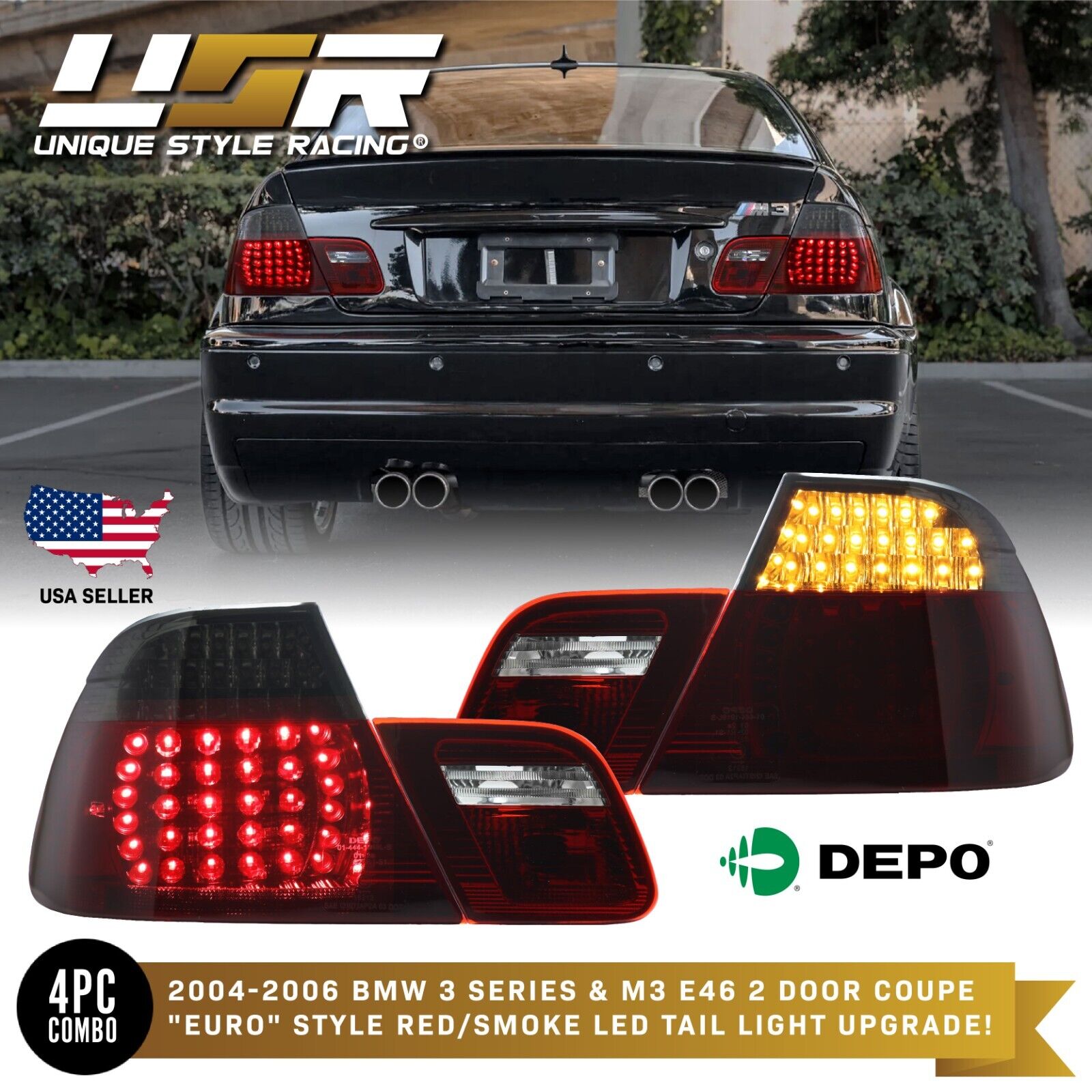 DEPO OEM Replacement Red/Smoke LED Tail Light Lamp For 2004-06 BMW E46 2D Coupe