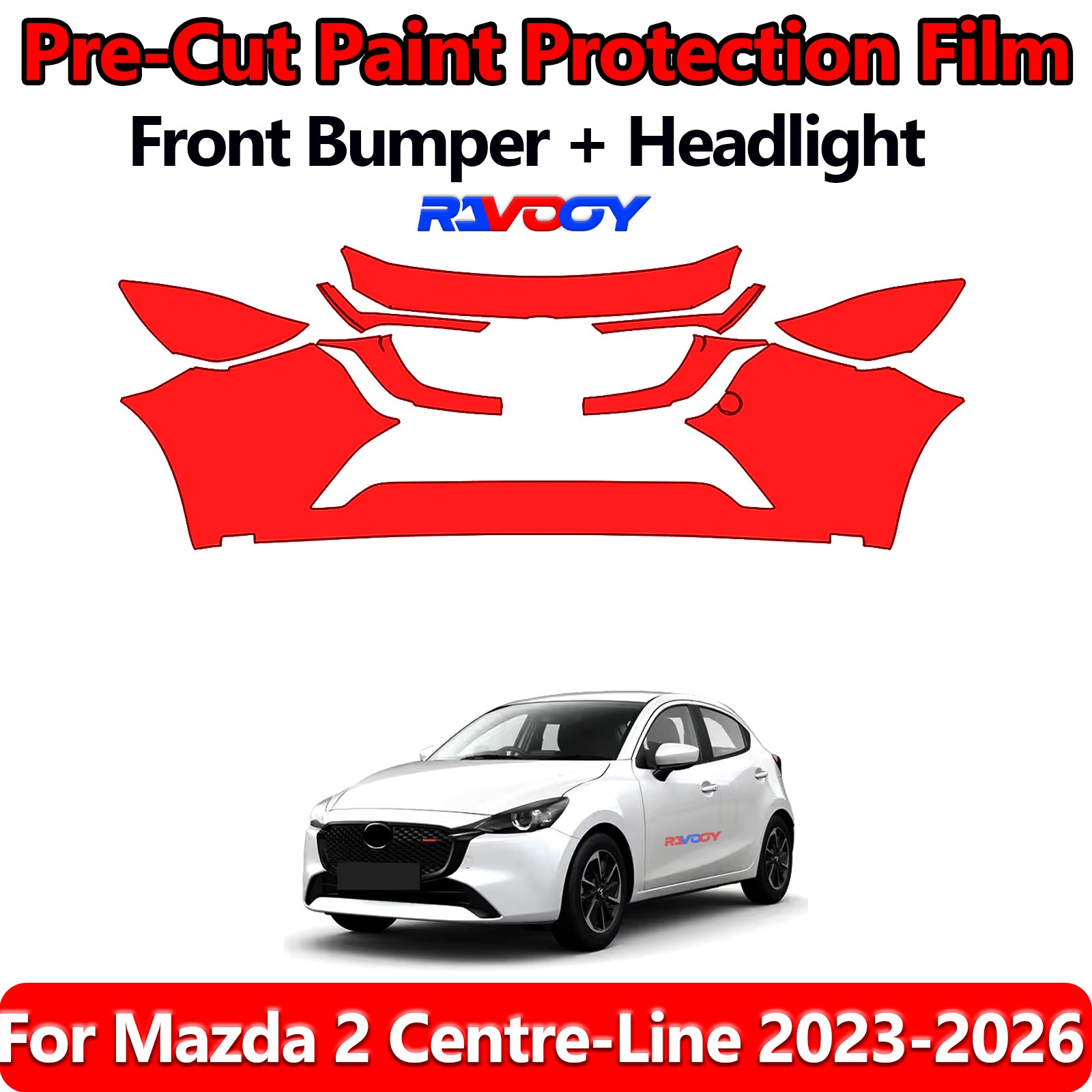 8.5Mil PreCut Front Bumper PPF Kit Film For Mazda 2 Centre-Line 2023-2026