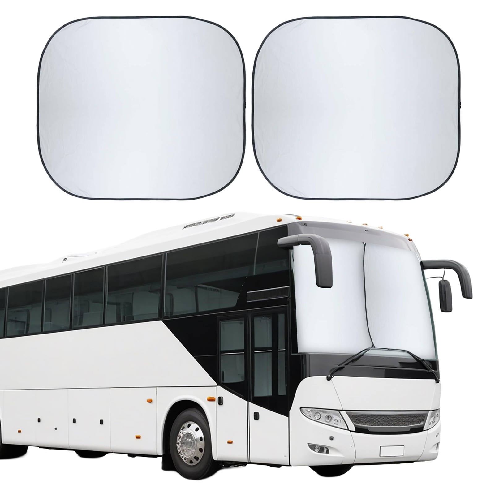 2-Piece Foldable RV Windshield Sun Shade, XX-Large, Black & Silver 2-Piece Foldable RV Windshield Sun Shade, XX-Large, Black & Silver