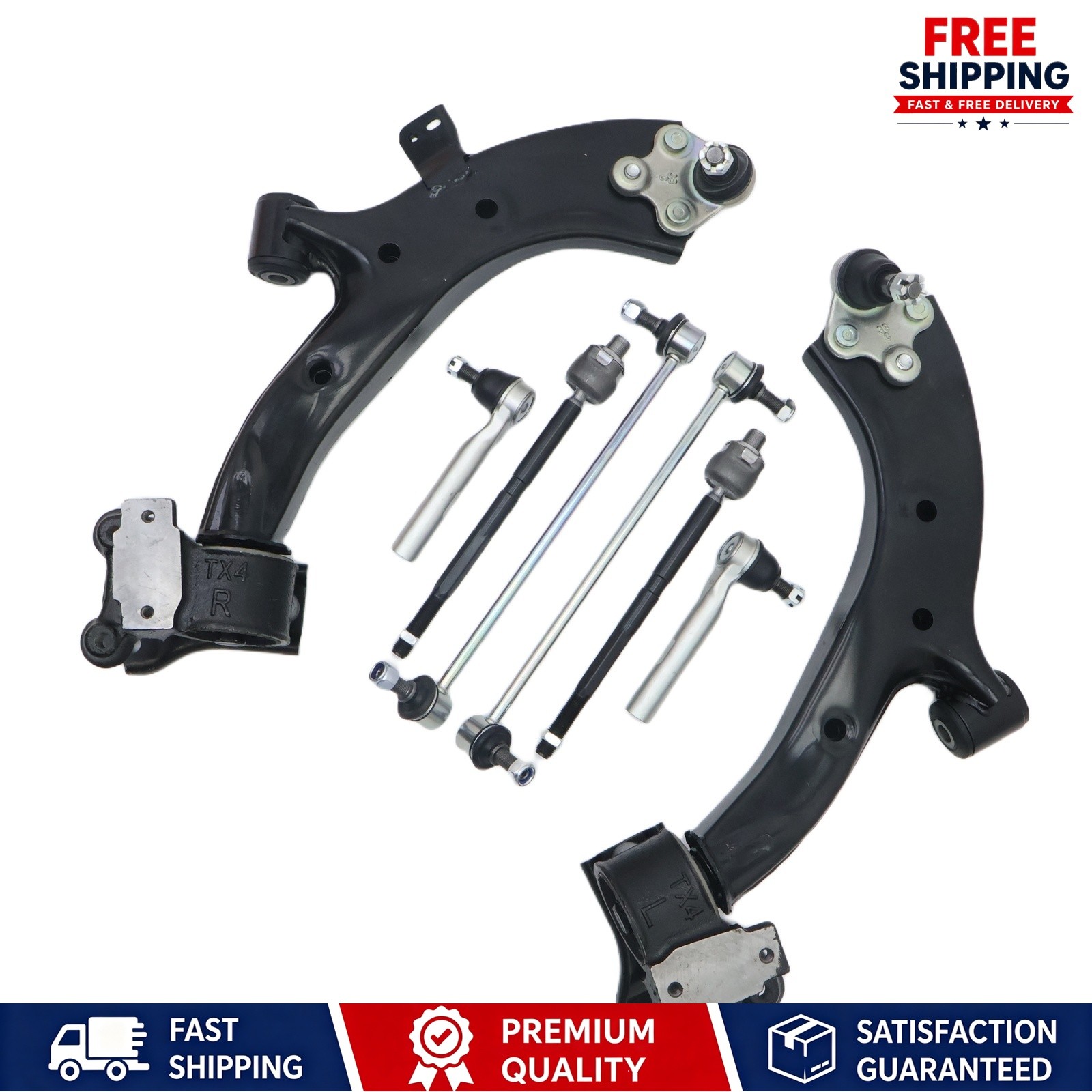 For 2013 2014 2015 2016 2017 2018 Acura RDX 8Pcs Front Control Arm Tie Rod Set