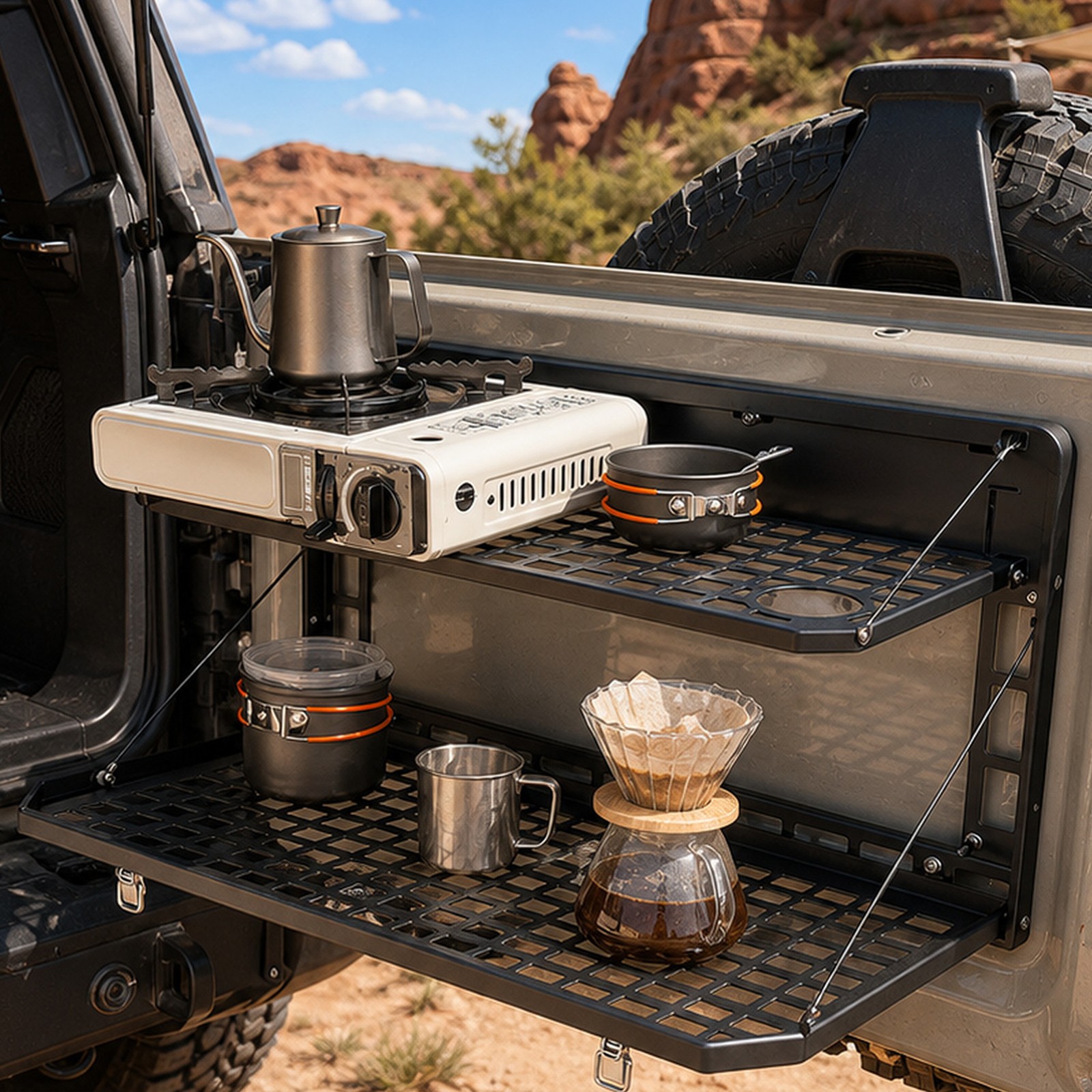 Fit for 2021-2026 Ford Bronco 2-Tier Tailgate Table Foldable Cargo Storage Shelf Fit for 2021-2026 Ford Bronco 2-Tier Tailgate Table Foldable Cargo Storage Shelf