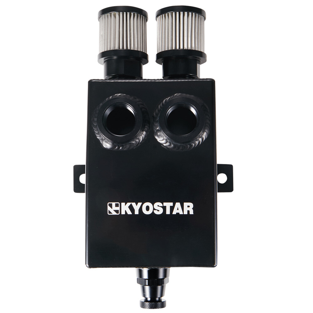 2L 2X12AN Black Oil Catch Can Reservoir Tank 2 Port Dual Breather Filter Kit New