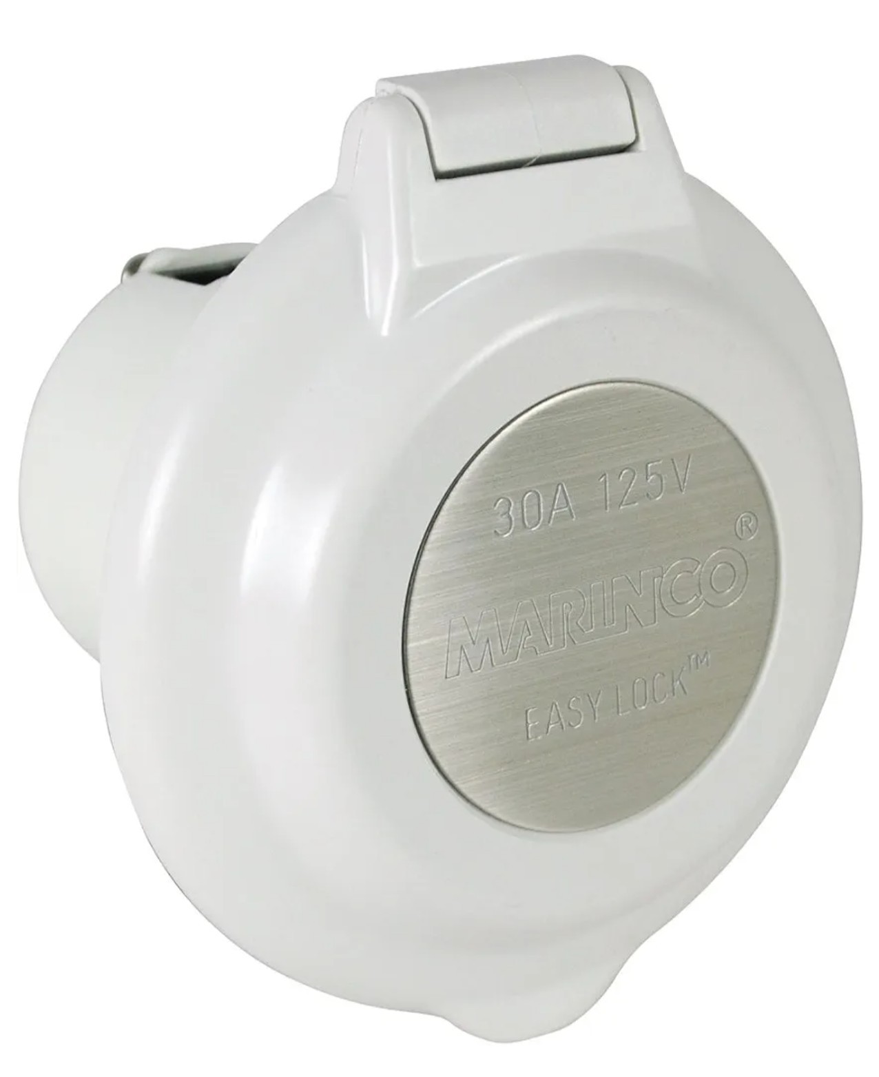 Marinco 30A 125V Round Marine Shore Power Receptacle Plug Inlet White SS 304EL-B