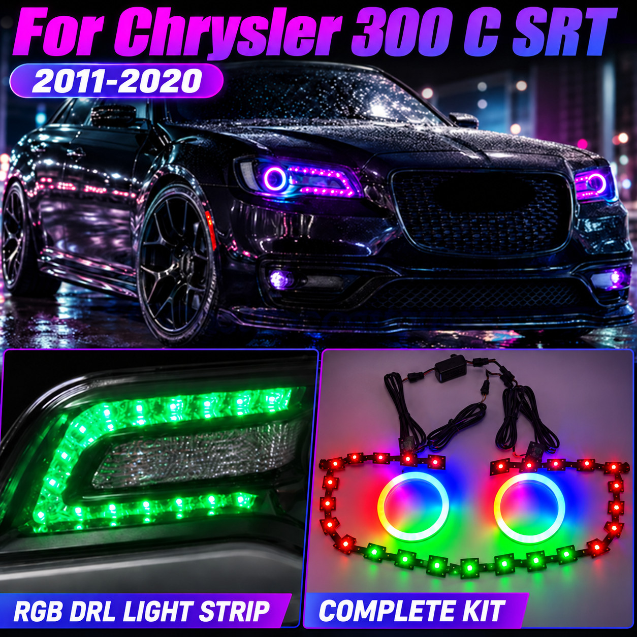 For 2011-2020 Chrysler 300 C S RGBW LED Headlight DRL Board Halo Ring Kit App