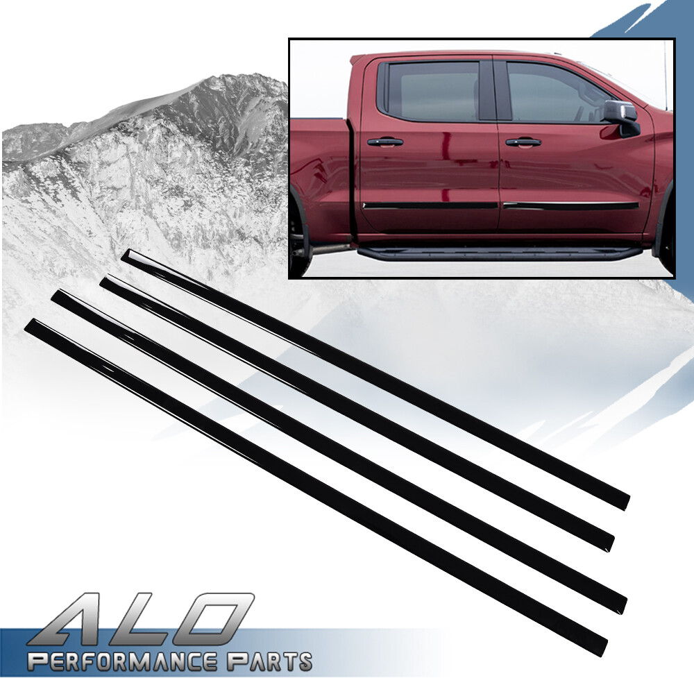 Body Side Molding Trim 4pcs Black Fit For 2014-2018 Silverado/Sierra Crew Cab