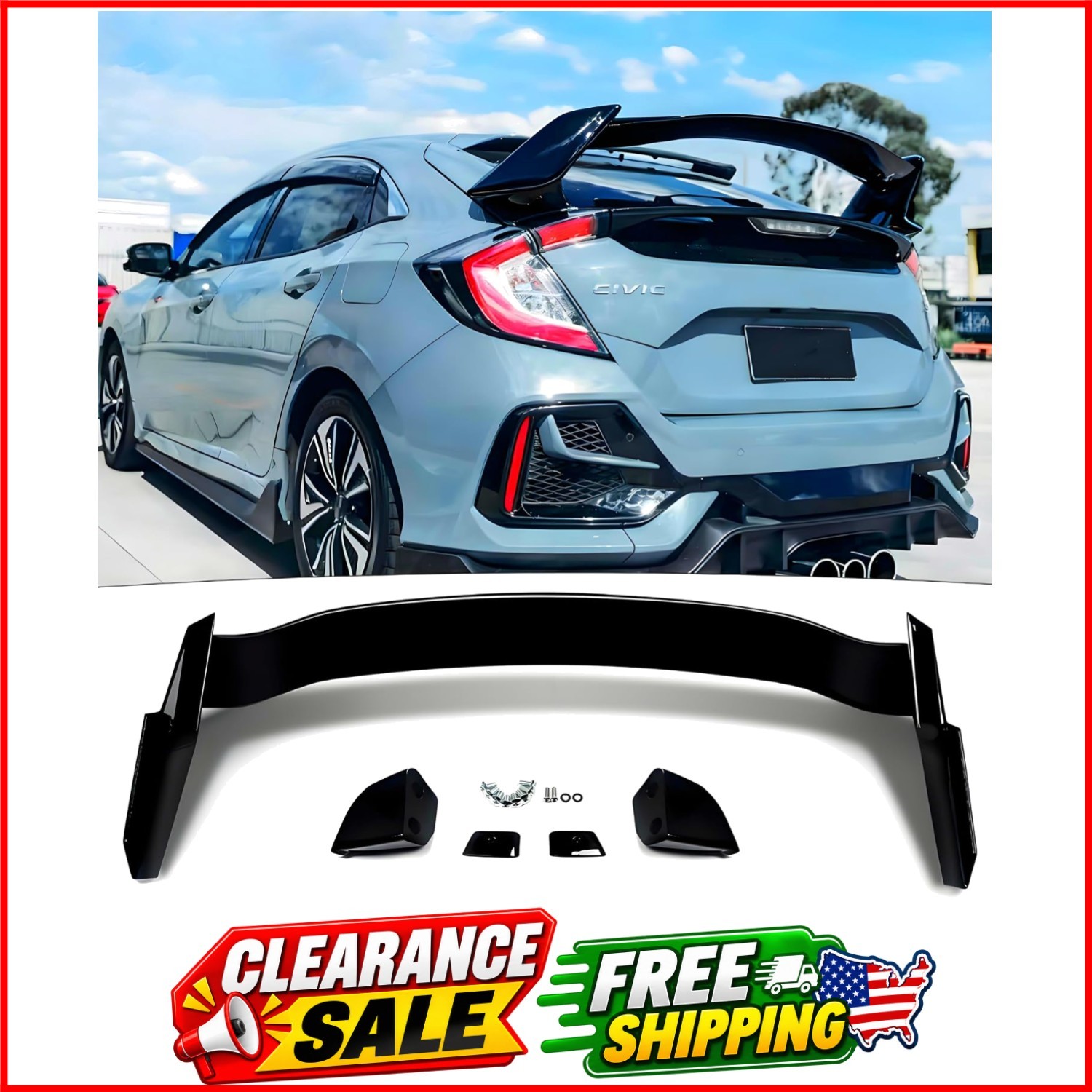 Rear Spoiler Wing for Honda Civic Hatchback 2016-2021 Accessories Rear Spoiler Wing for Honda Civic Hatchback 2016-2021 Accessories