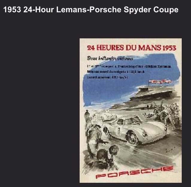 1953 24hrs Du Mans Porsche Spyder Coupe Car Poster Licensed Reprint.