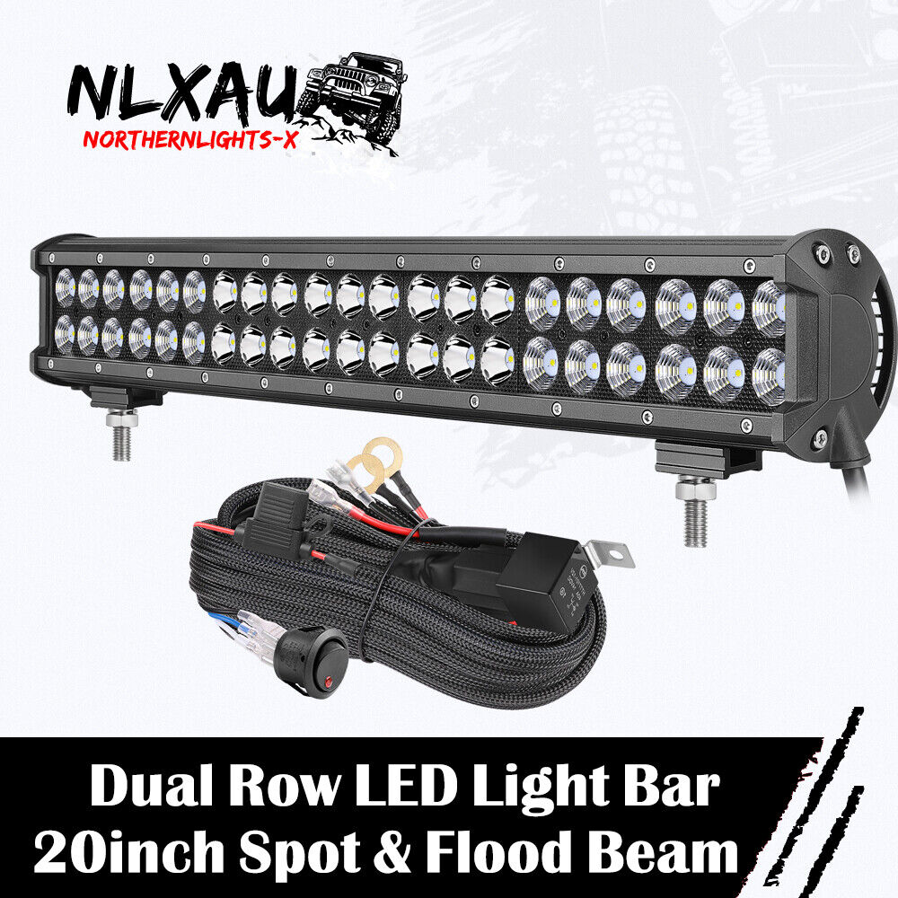 20inch 126W Led Light Bar Dual Row Flood Spot OffRoad Truck Driving FOG + Wiring