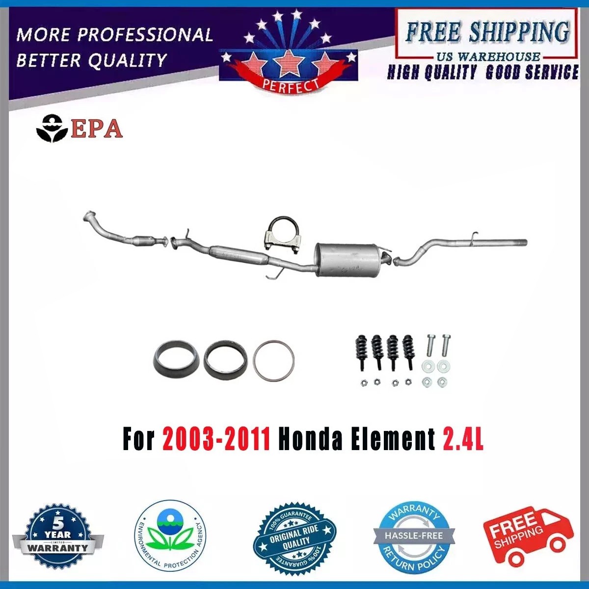 Complete Exhaust System For 2003-2011 Honda Element 2.4L 07-10 Exc SC Models New