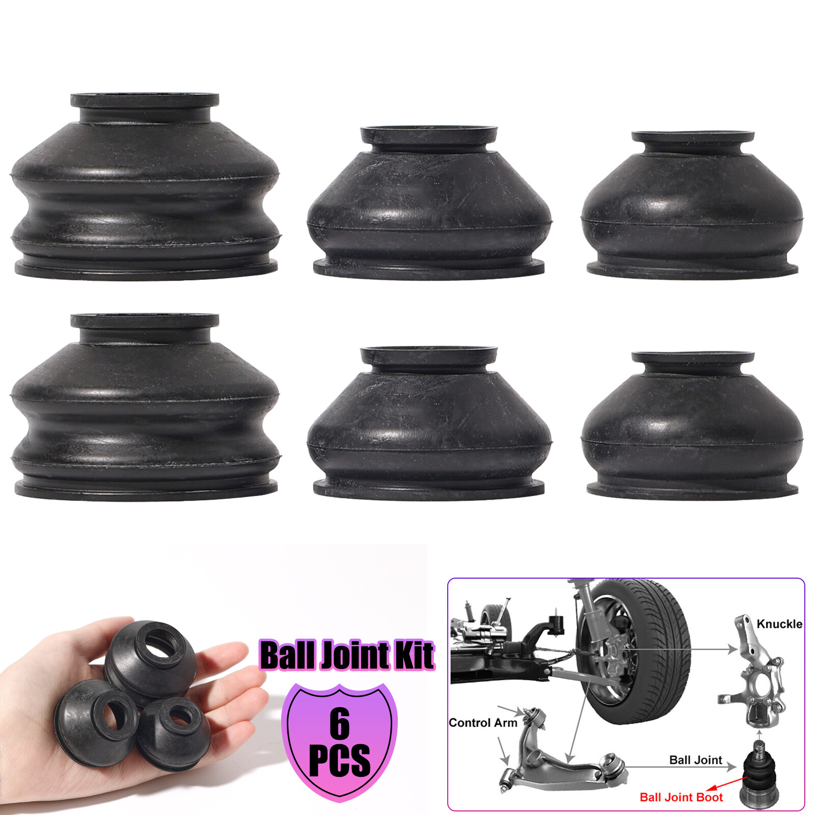 6PC Multipack Ball Joints Dust Boot Cover Track Tie Rods Ends Set Kits Universal