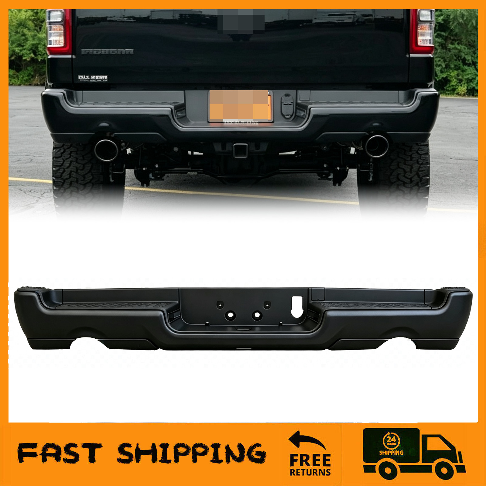 For 2019-2024 RAM 1500 w/Dual Exhst Primered Rear Steel Step Bumper Assembly