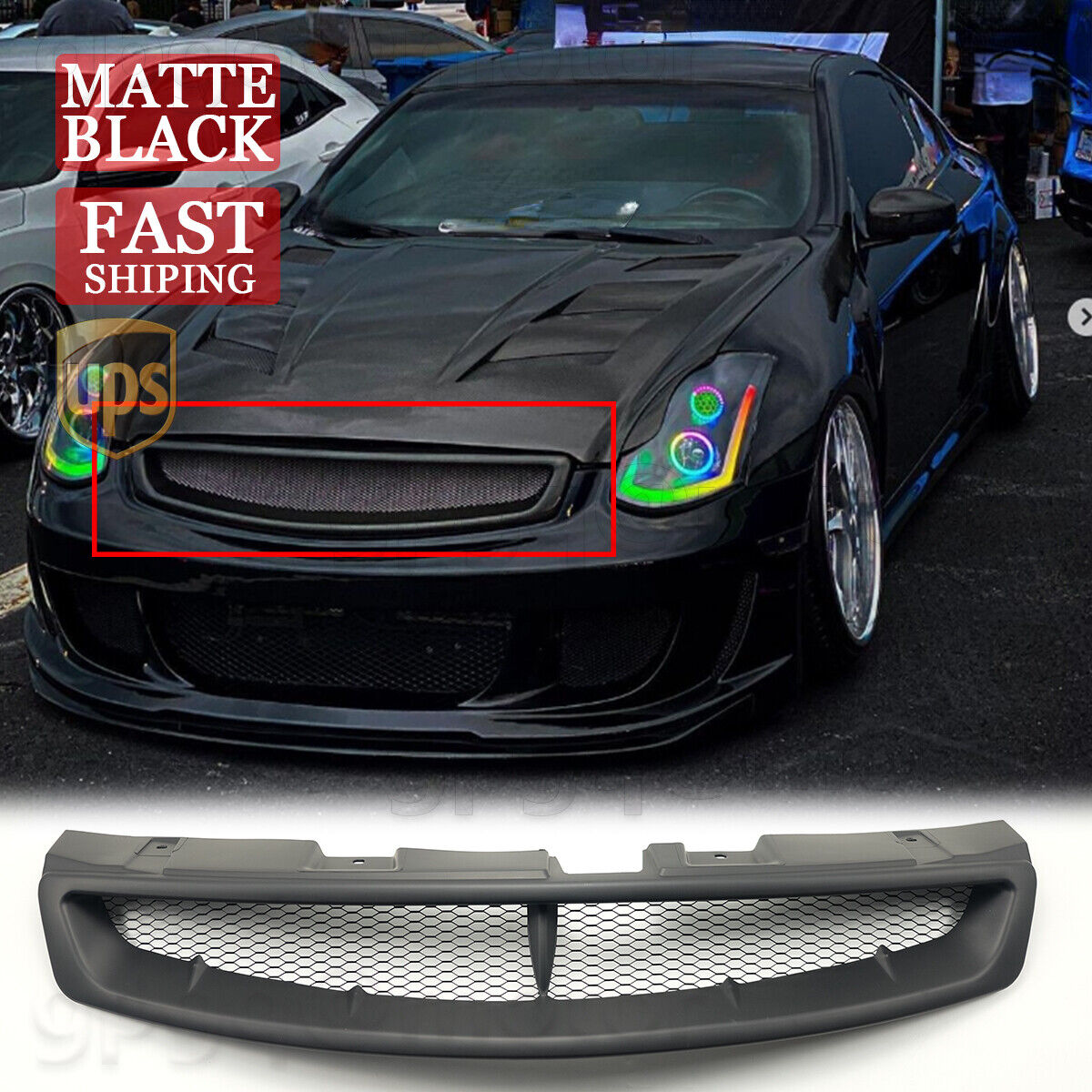 For Infiniti G35 2DR Coupe 03-2007 Matte JDM Sport Style Front Hood Mesh Grille