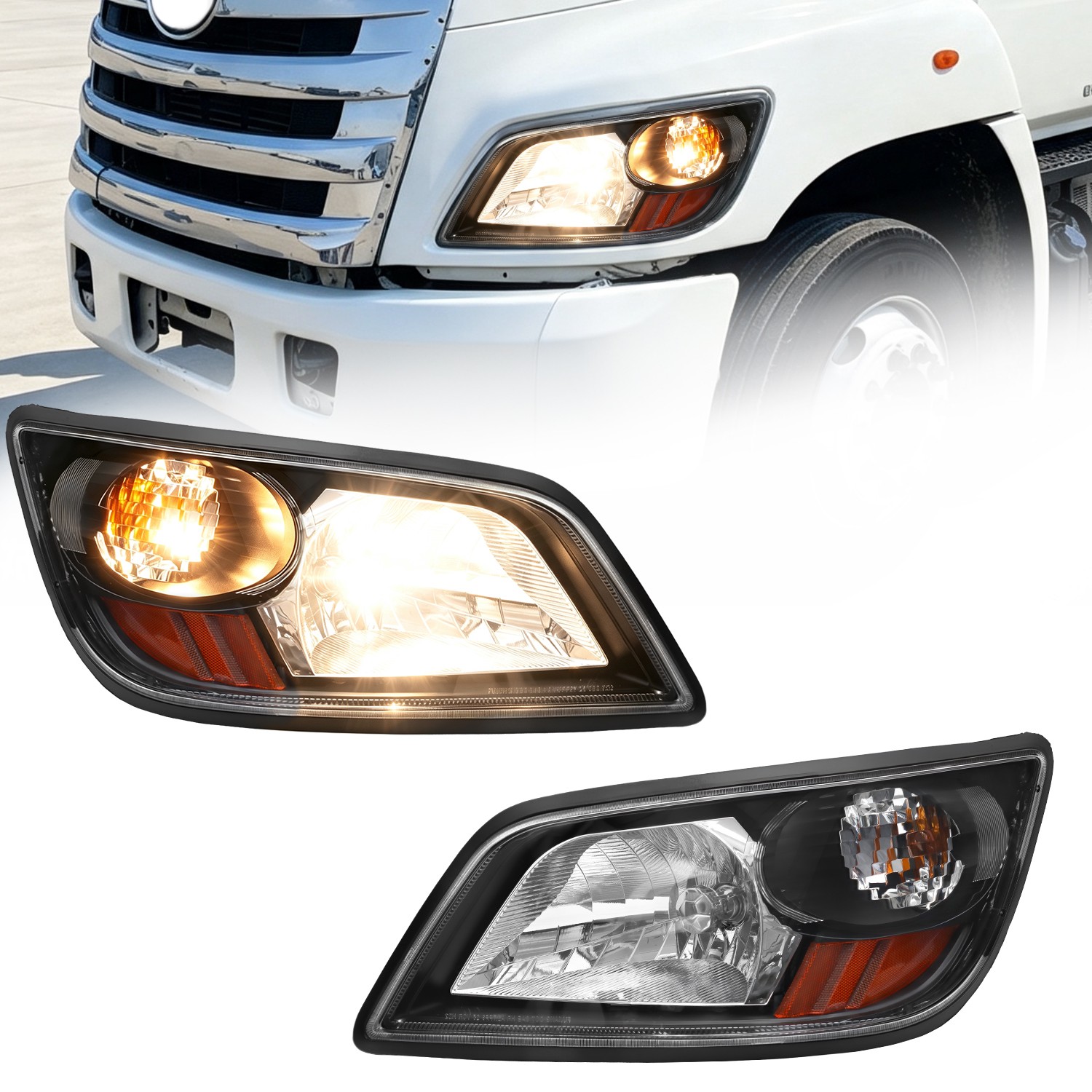 Headlight fits Hino 2006-2020 145 238 258 268 338 165 185 with Bulb Pair Black