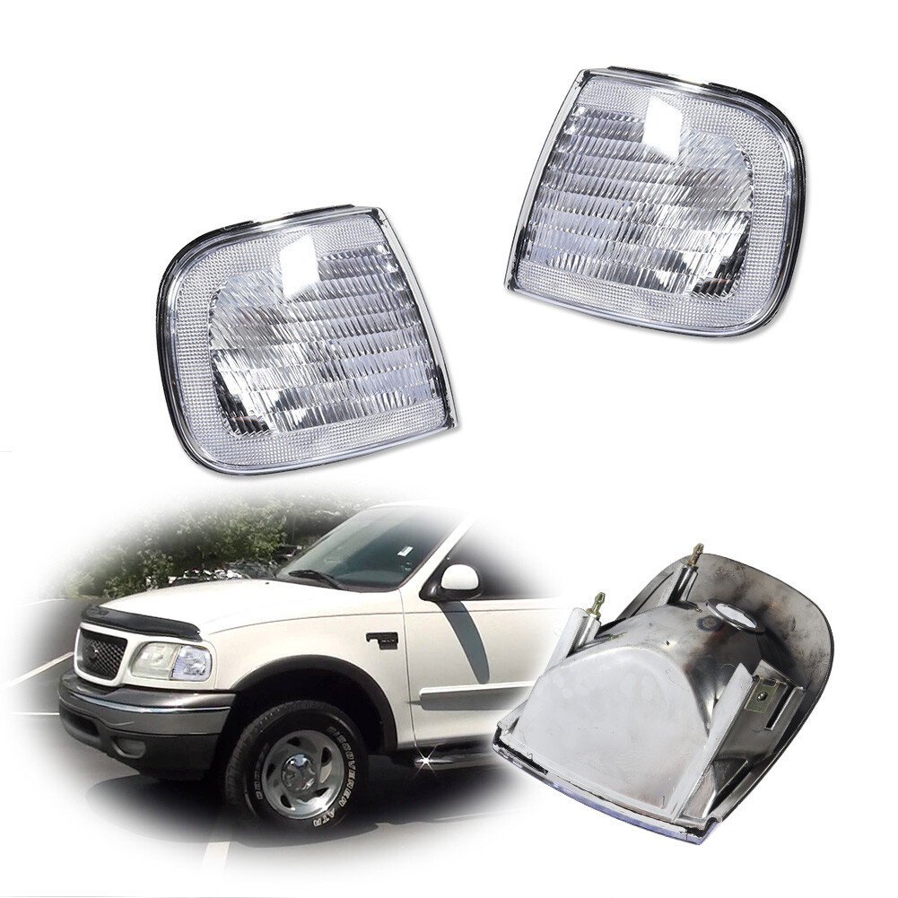 Fits 1997-2004 Ford F150 Expedition Clear Corner Lights Turn Signal Lamps LH+RH