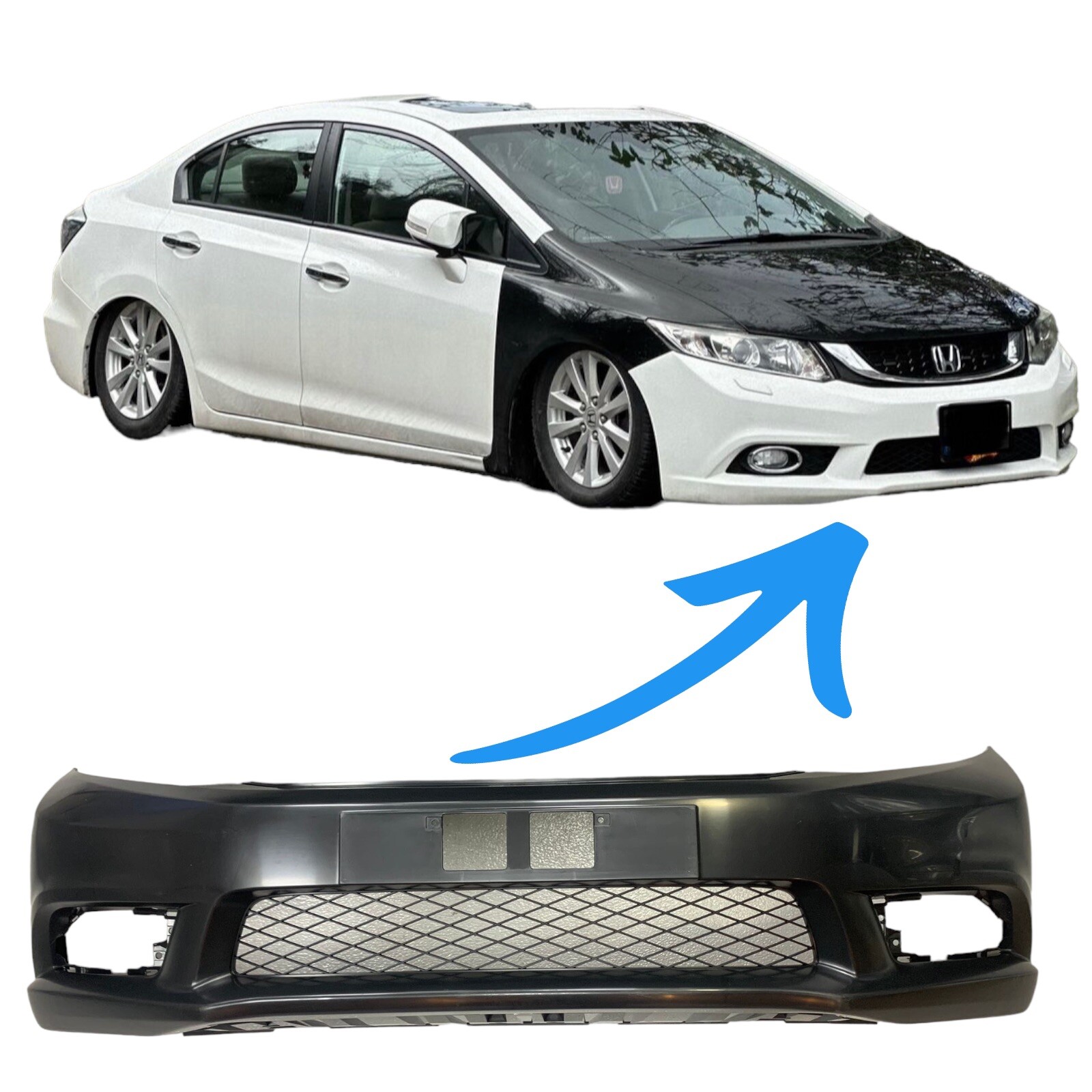 For 12-15 Honda Civic 4Dr JDM ASIA OE FRONT BUMPER COVER Set Unpainted