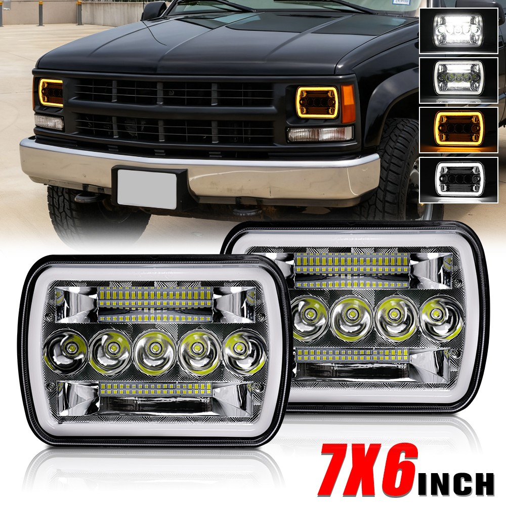 2PC 7x6 5X7 Led Headlights HI-Lo DRL for Chevy C1500 C2500 C3500 Suburban Pickup