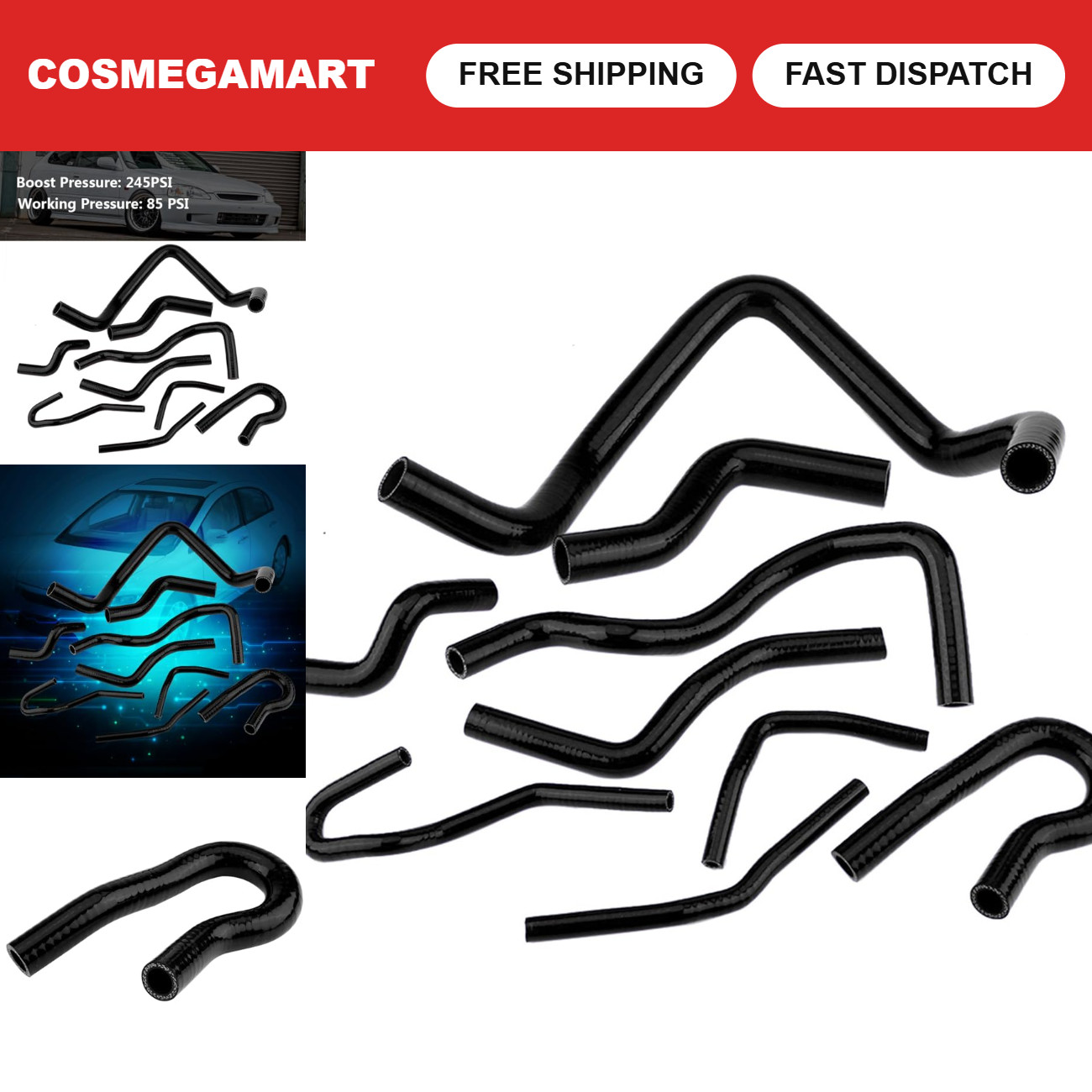 9PCS Silicone Radiator Hose Kit - Coolant Upper & Lower Hoses for Engine Cooling