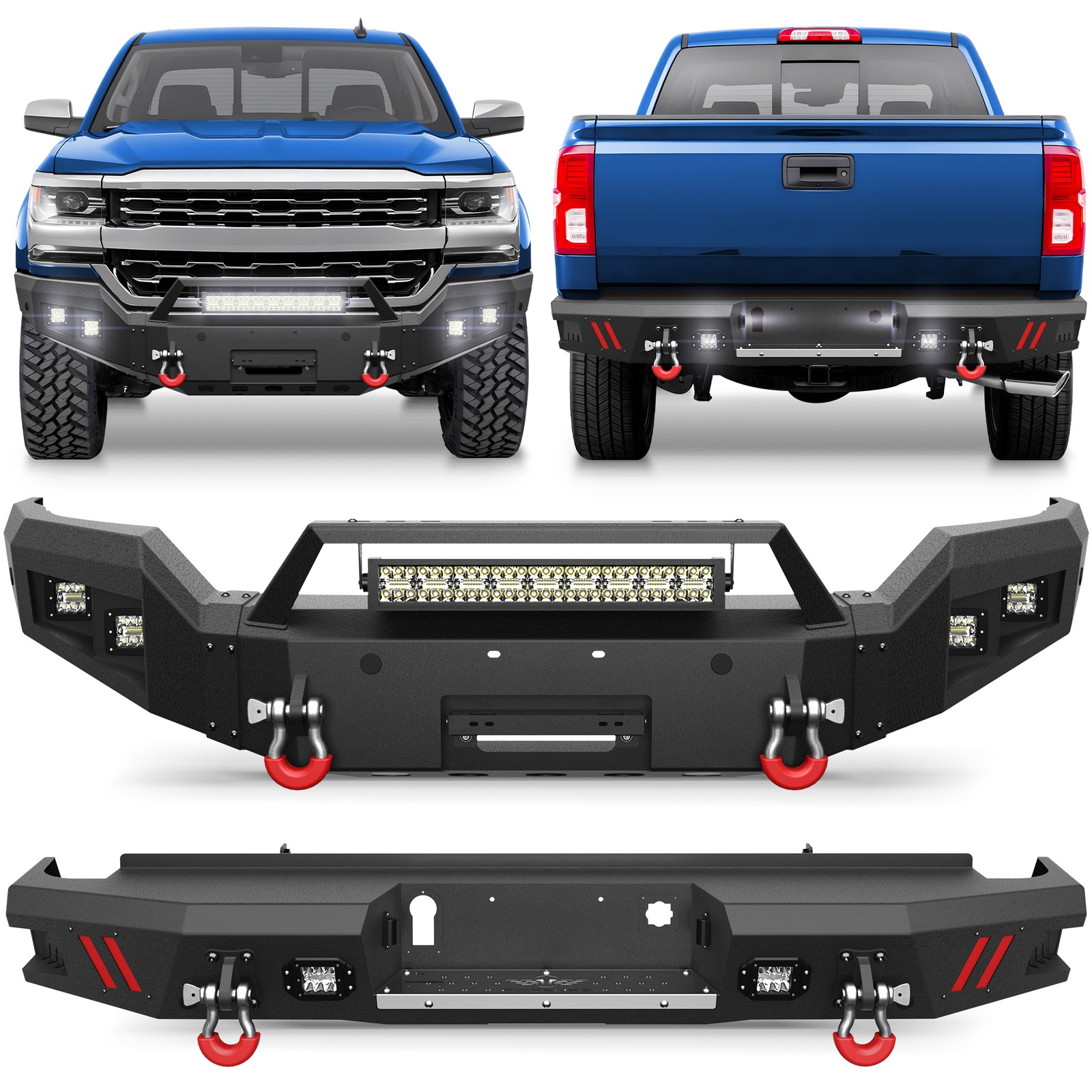 Front or Rear Bumper For 2016-2018 Chevy Silverado 1500 w/Winch Plate+LED Lights
