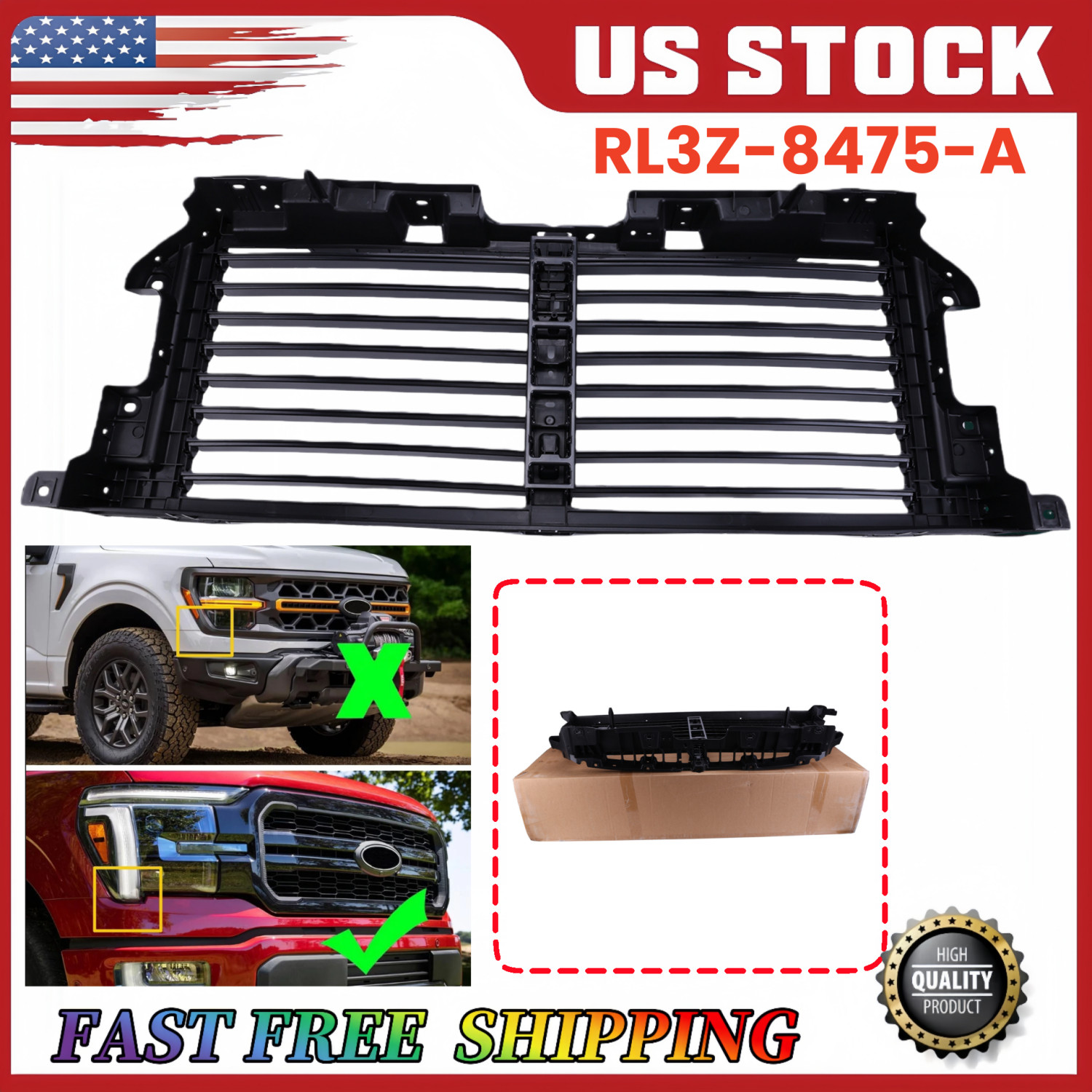 RL3Z8475A Front Upper Active Air Shutter W/o Motor For Ford F150 F-150 2024-2025