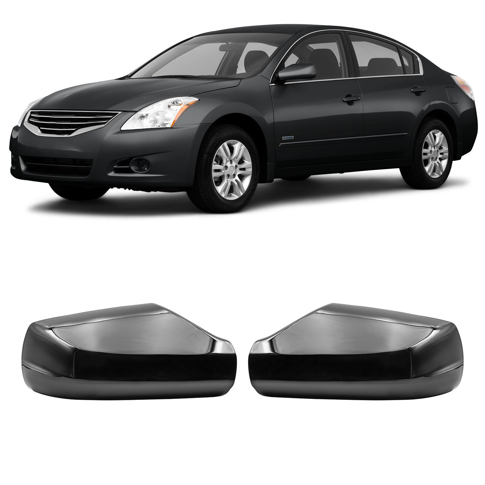 L&R Gloss Black Side Wing Mirror Cover Caps For 2007-2012 Nissan Altima 2.5L