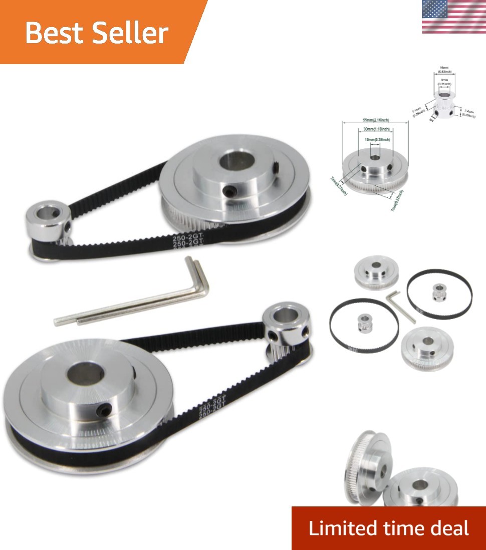 Durable 2PCS GT2 Synchronous Aluminum Pulleys 10mm Bore with 250mm Timing Belt