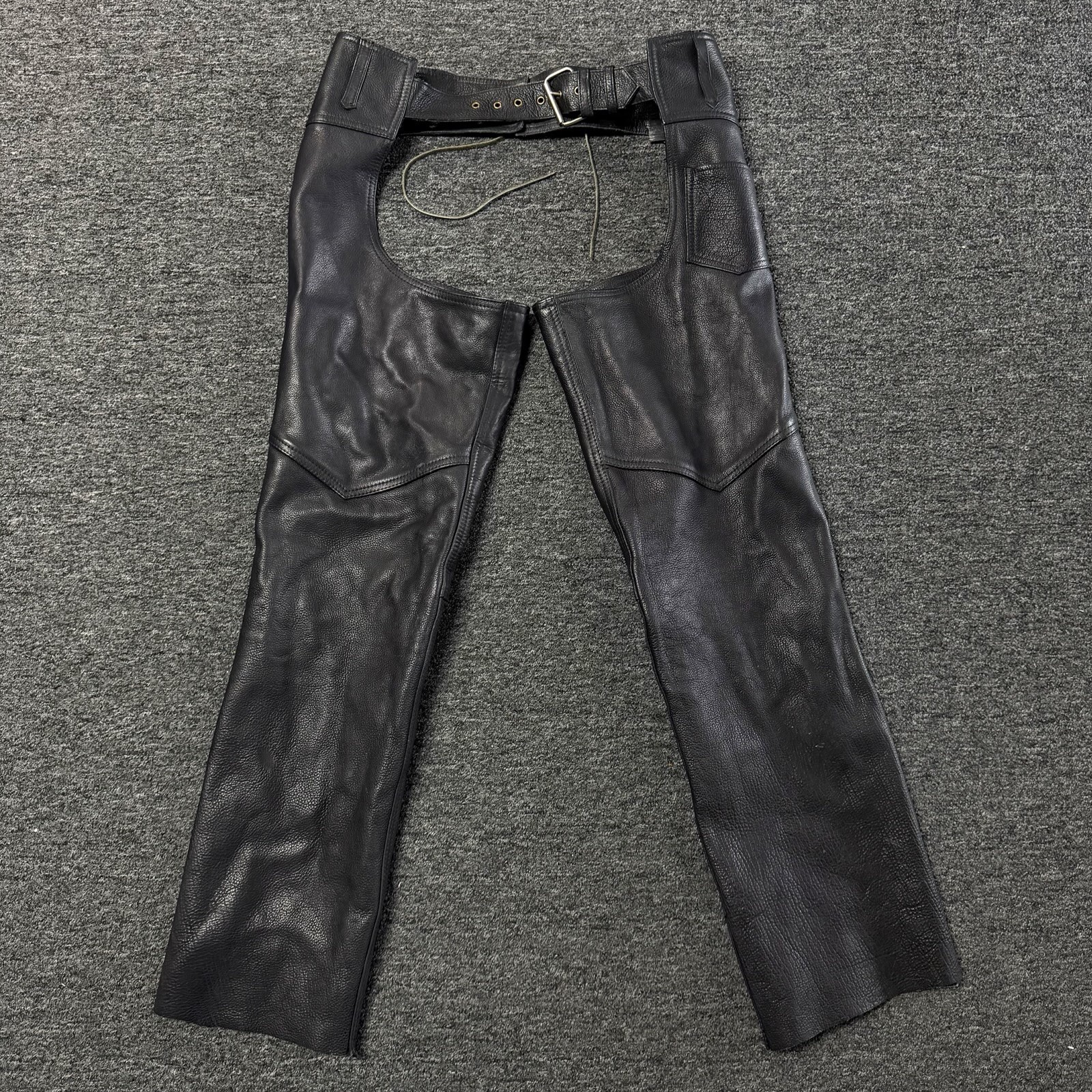 Vintage Hudson Leather Black Heavy Motorcycle Riding Chaps Mens Pants Sz M Vintage Hudson Leather Black Heavy Motorcycle Riding Chaps Mens Pants Sz M