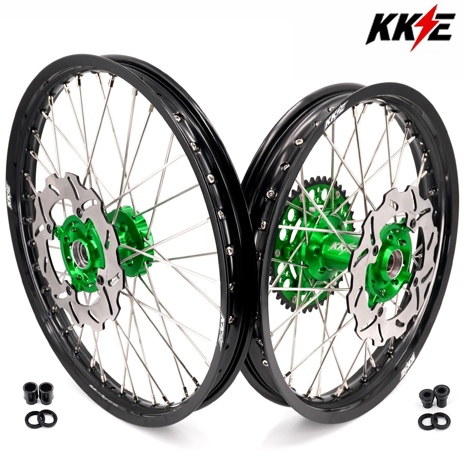 KKE 21/19'' Spoked MX Wheels Rim Set For KAWASAKI KX125 KX250 1993-2002 Disc kit
