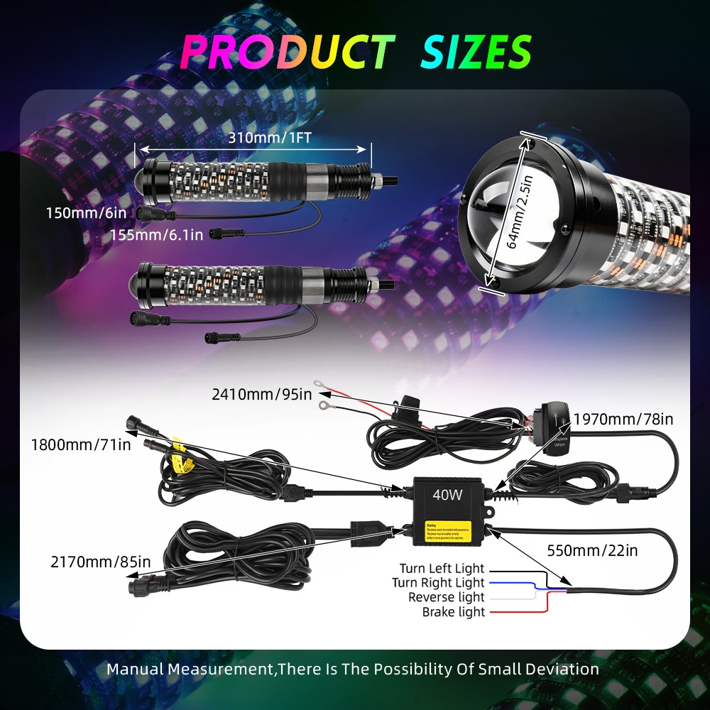 2x 1-3FT Spiral LED Fat Whip Light Antenna RGB Chasing w/Bracket For Can-am RZR 2x 1-3FT Spiral LED Fat Whip Light Antenna RGB Chasing w/Bracket For Can-am RZR