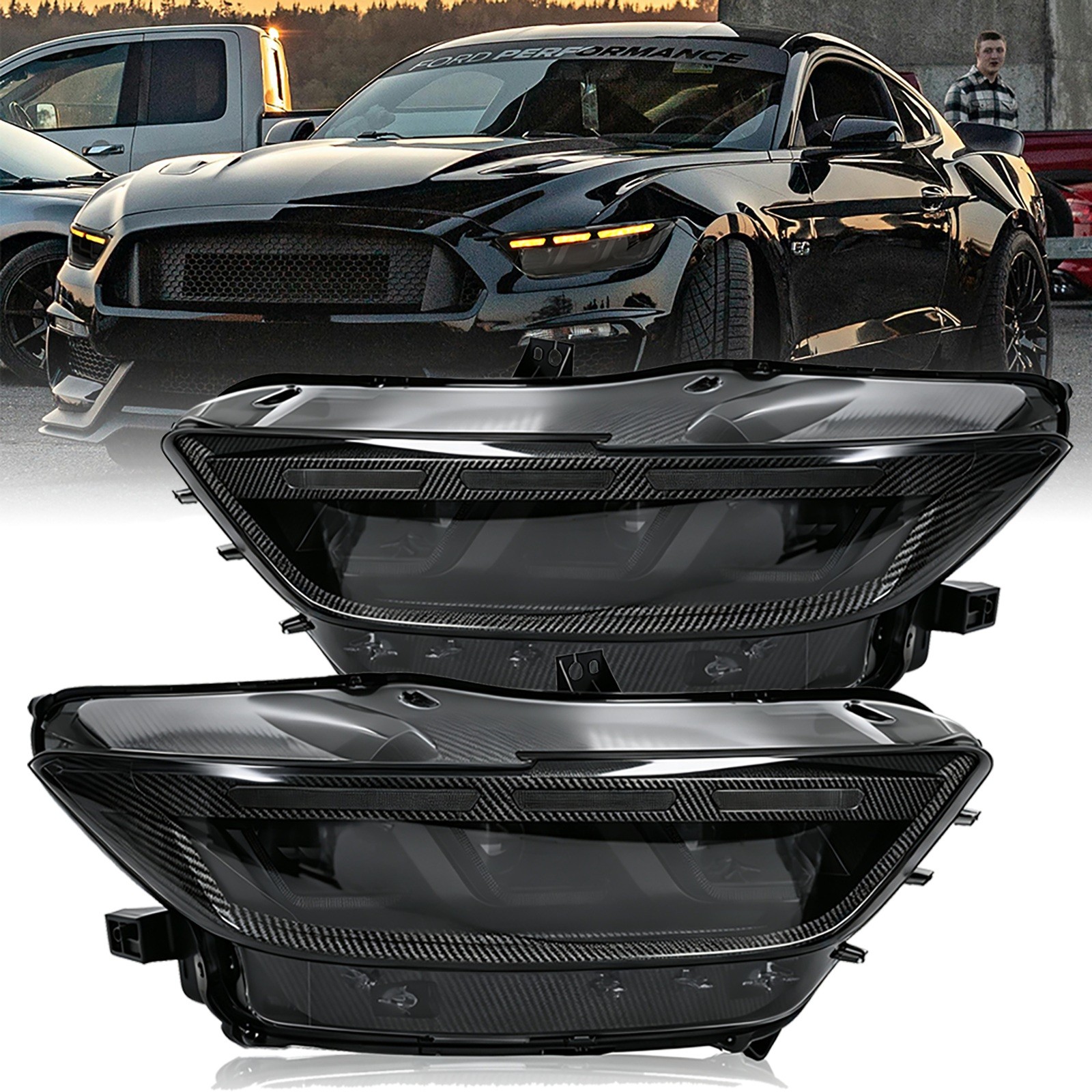For 2015-2017 Ford Mustang Tri-Projector Headlights Assembly w/Startup Animation For 2015-2017 Ford Mustang Tri-Projector Headlights Assembly w/Startup Animation