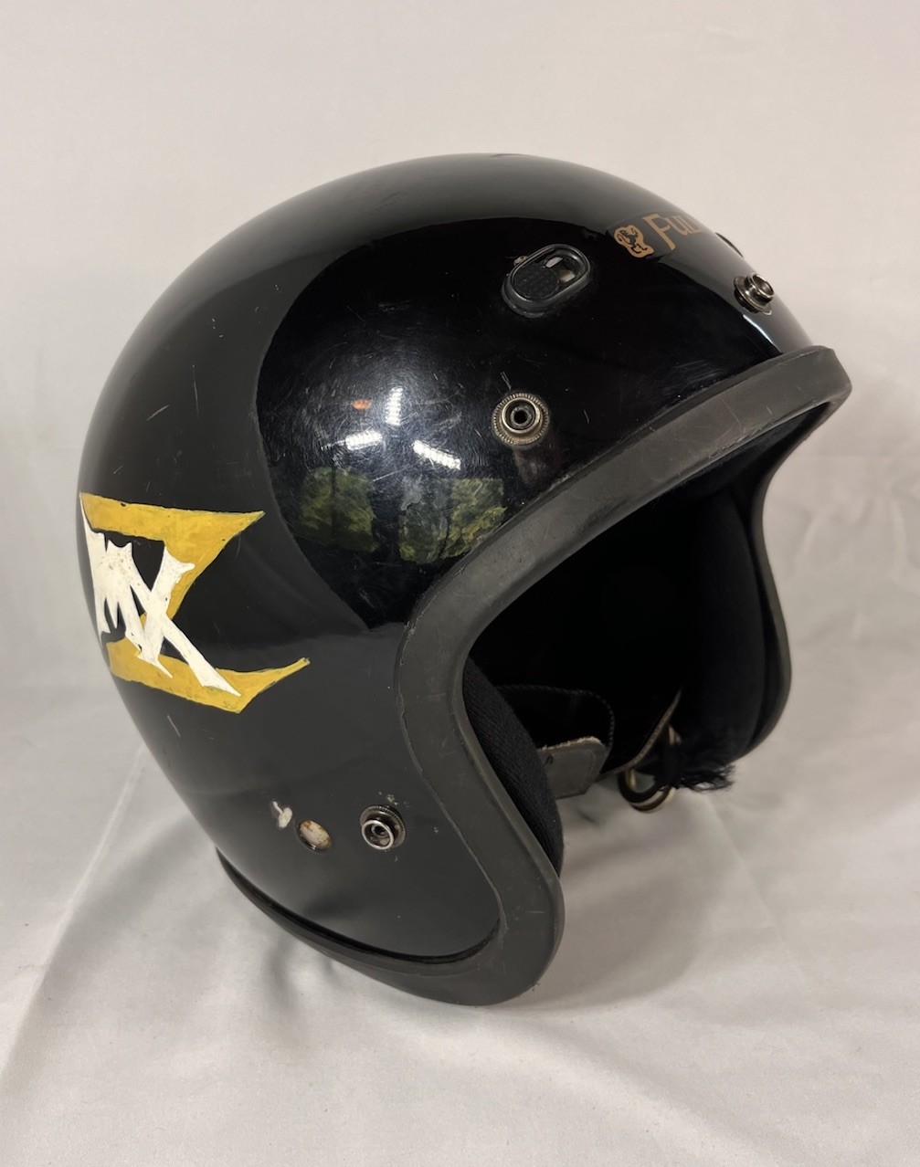 Vtg Fulmer HT-20 Open Face 3/4 Motorcycle Helmet DOT Black Hand Painted Custom