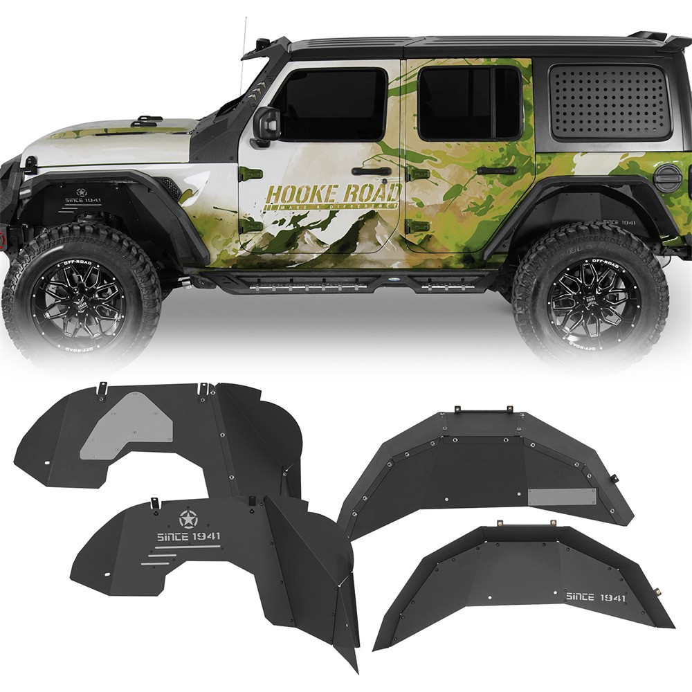 Fit Jeep Wrangler JL 18-26 Front + Rear Inner Fender Liner Wheel Guard Steel 4pc